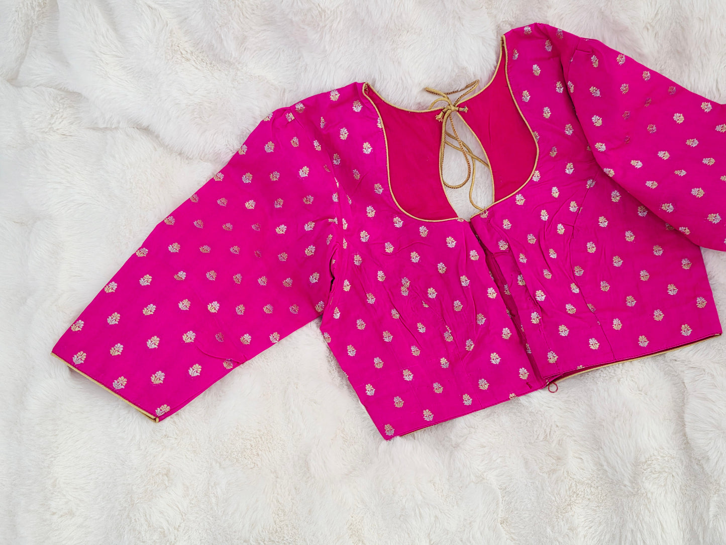 Imperial Rani Pink Benarasi Silk Blouse – Regal Gold Butta