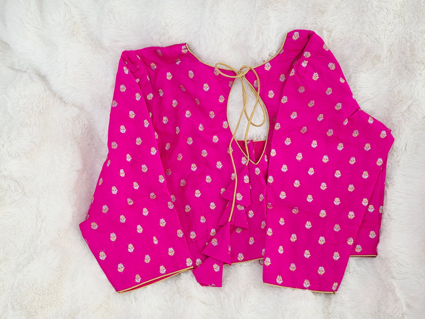 Imperial Rani Pink Benarasi Silk Blouse – Regal Gold Butta