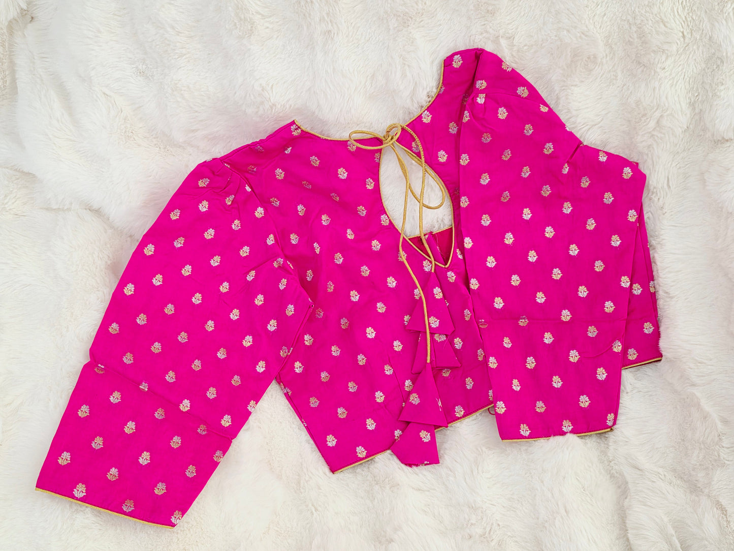 Imperial Rani Pink Benarasi Silk Blouse – Regal Gold Butta