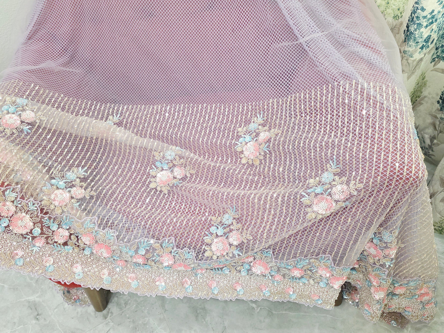 Lavender Mist Pearl Designer Saree with Stone & Sequins Embroidery Stitched Blouse