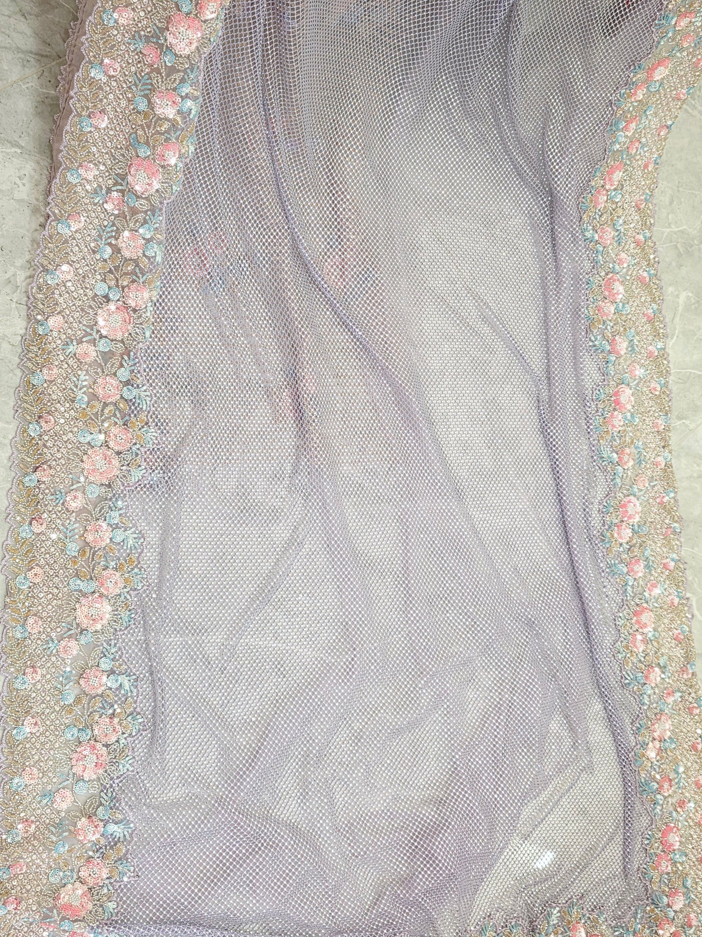 Lavender Mist Pearl Designer Saree with Stone & Sequins Embroidery Stitched Blouse
