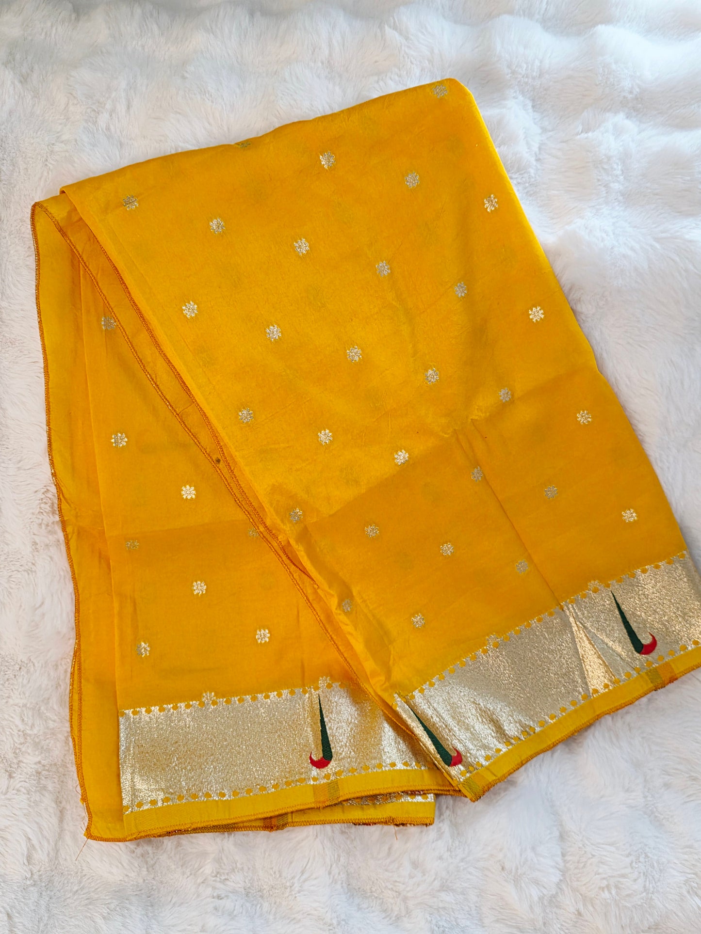 Yellow Munga Benarasi Dupatta Single Muniya Paithani Border Suitable  for Lehenga & Dress Wear