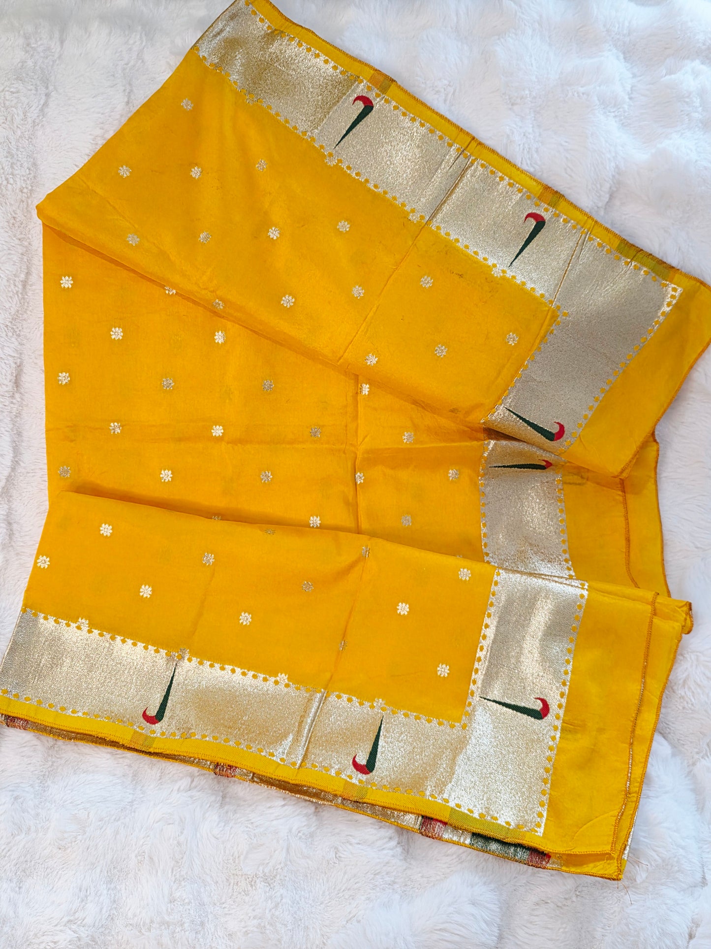 Yellow Munga Benarasi Dupatta Single Muniya Paithani Border Suitable  for Lehenga & Dress Wear