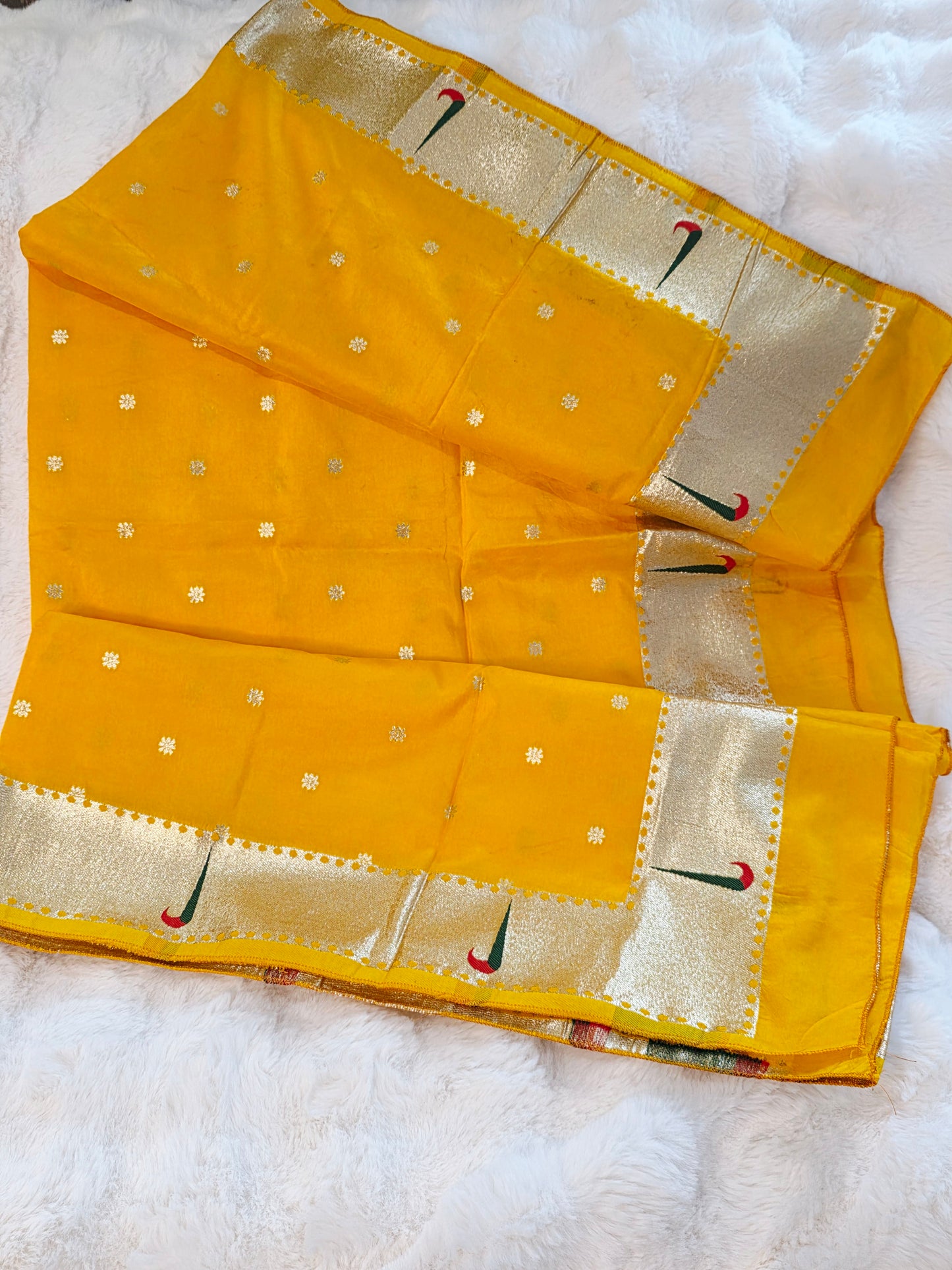 Yellow Munga Benarasi Dupatta Single Muniya Paithani Border Suitable  for Lehenga & Dress Wear