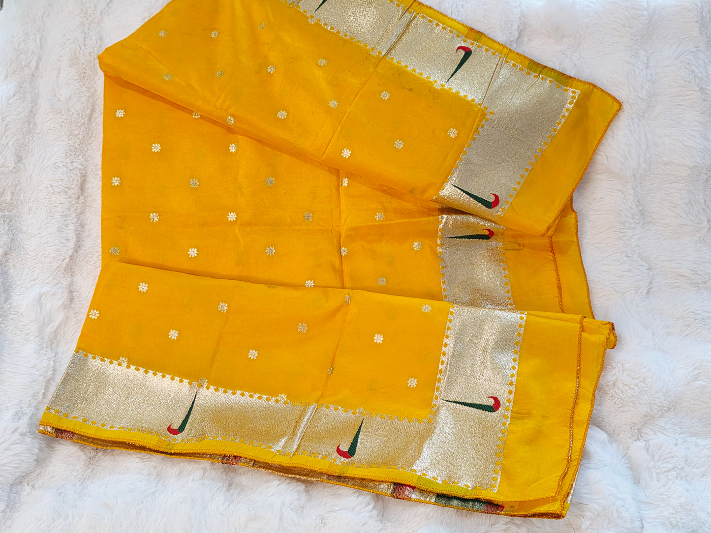 Yellow Munga Benarasi Dupatta Single Muniya Paithani Border Suitable  for Lehenga & Dress Wear