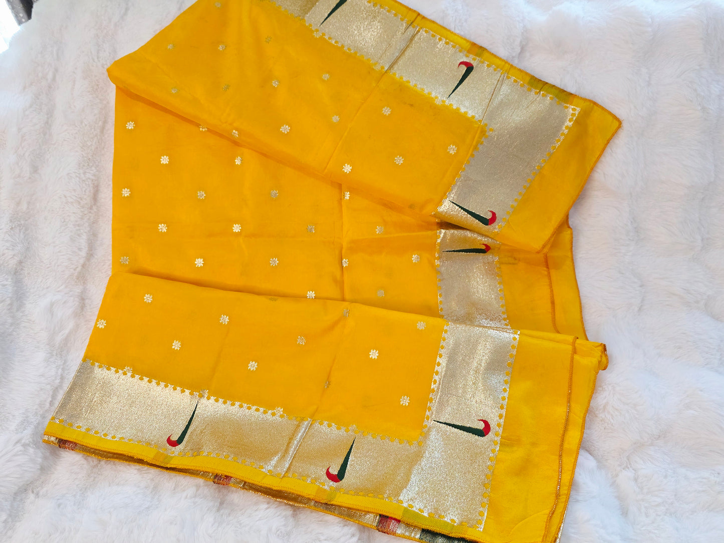 Yellow Munga Benarasi Dupatta Single Muniya Paithani Border Suitable  for Lehenga & Dress Wear
