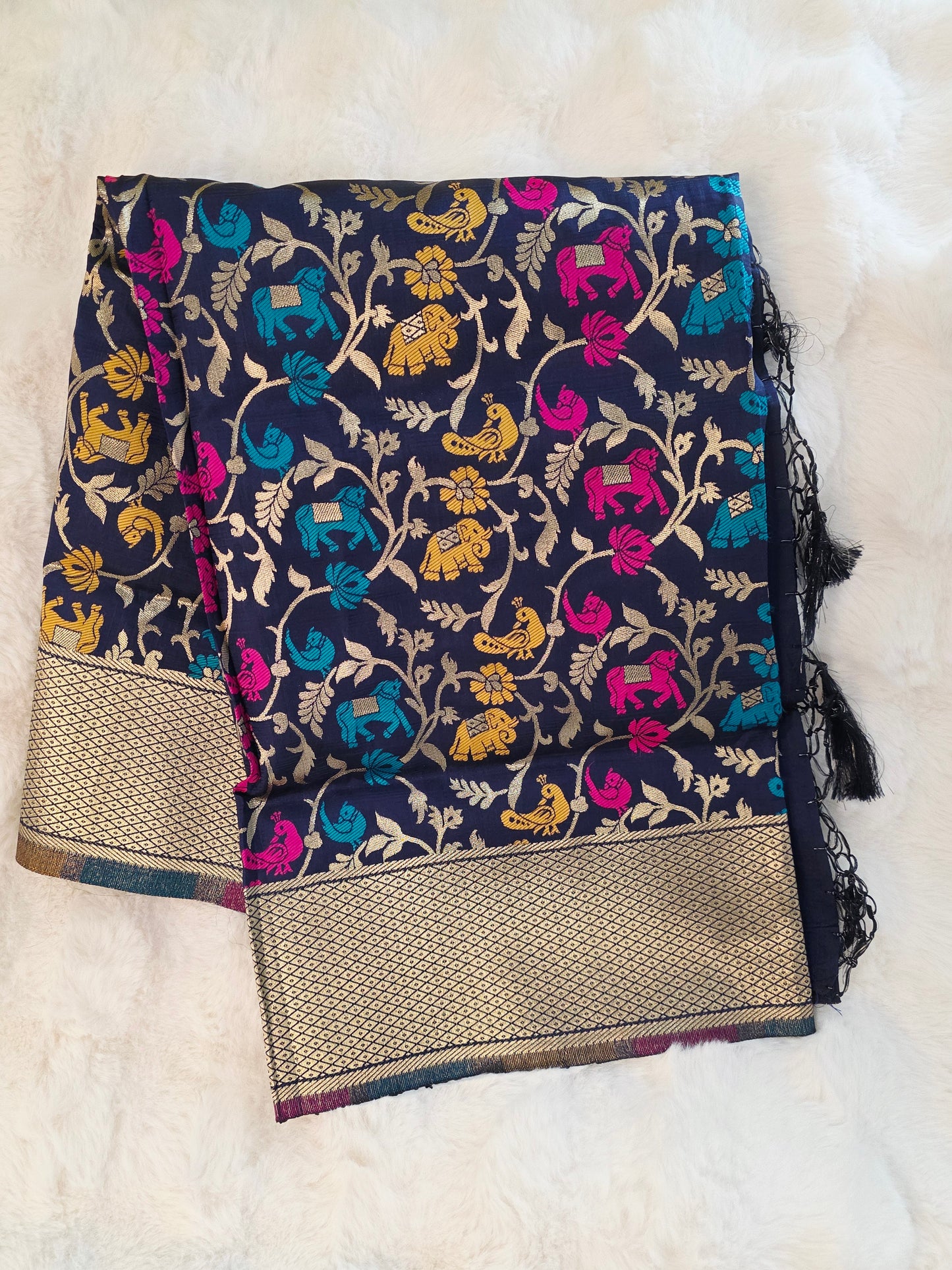 Navy Blue Benarasi Dupatta for Dress Wear