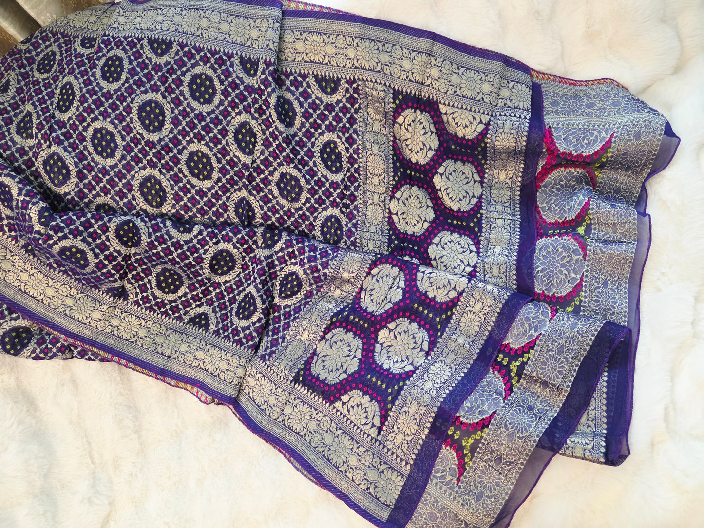 Purple Bhandini Georgette Designer Dupatta for Lehenga & Dress Wear