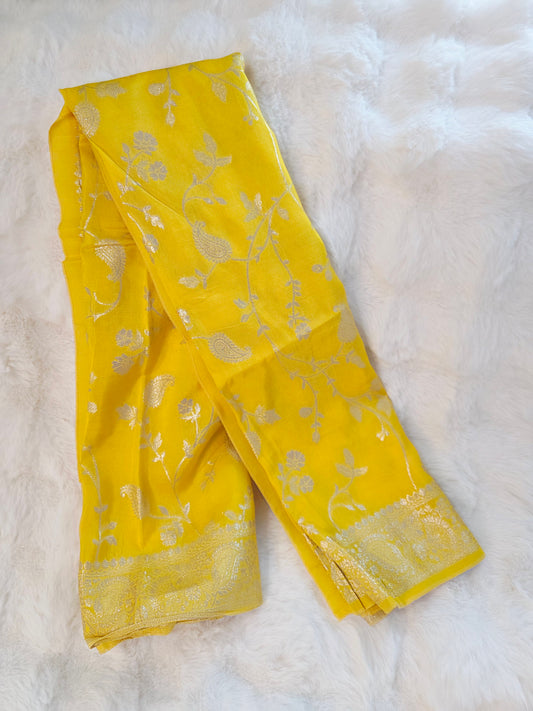 Yellow Munga Benarasi Dupatta for Lehenga & Dress Wear