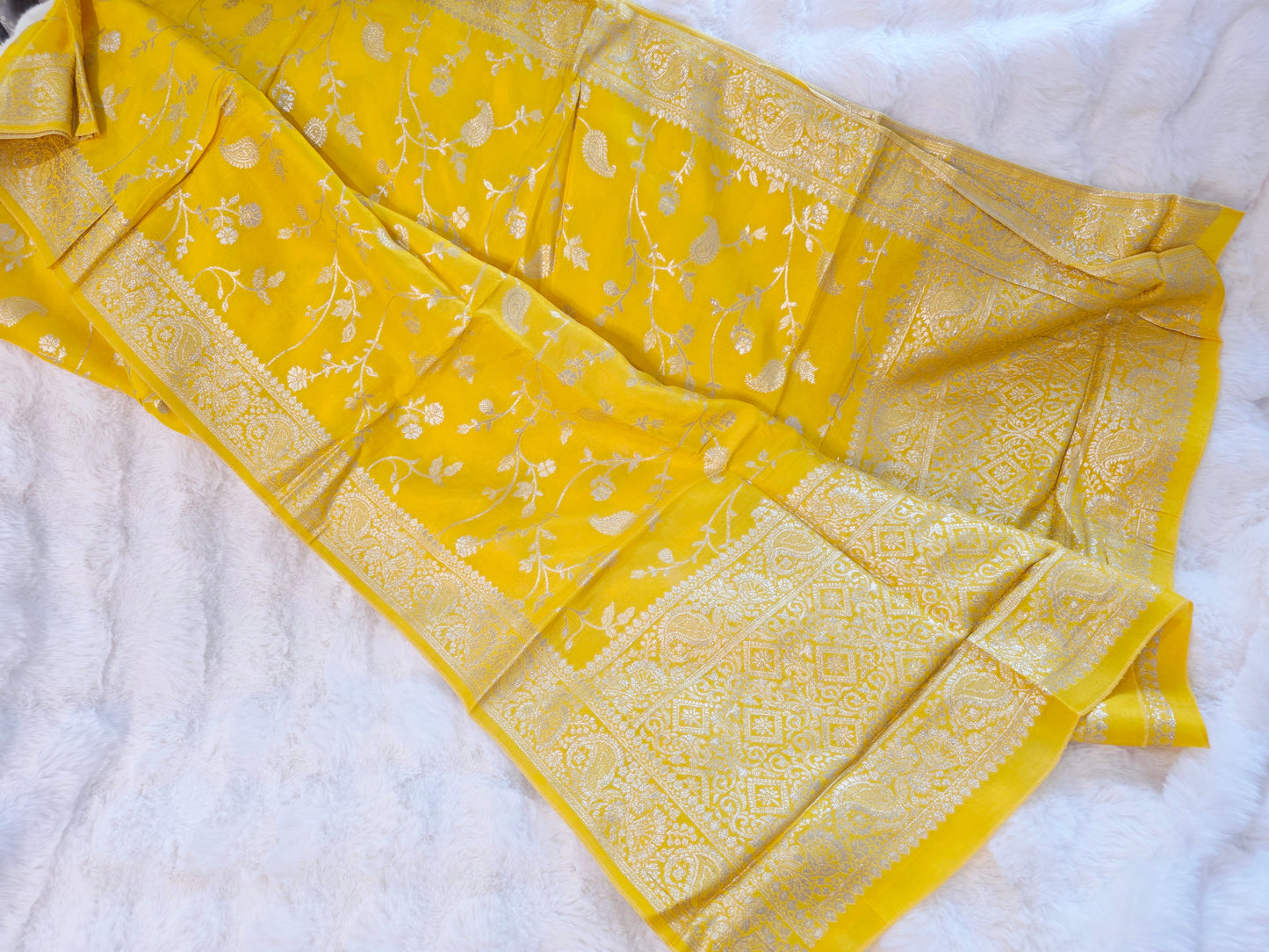 Yellow Munga Benarasi Dupatta for Lehenga & Dress Wear