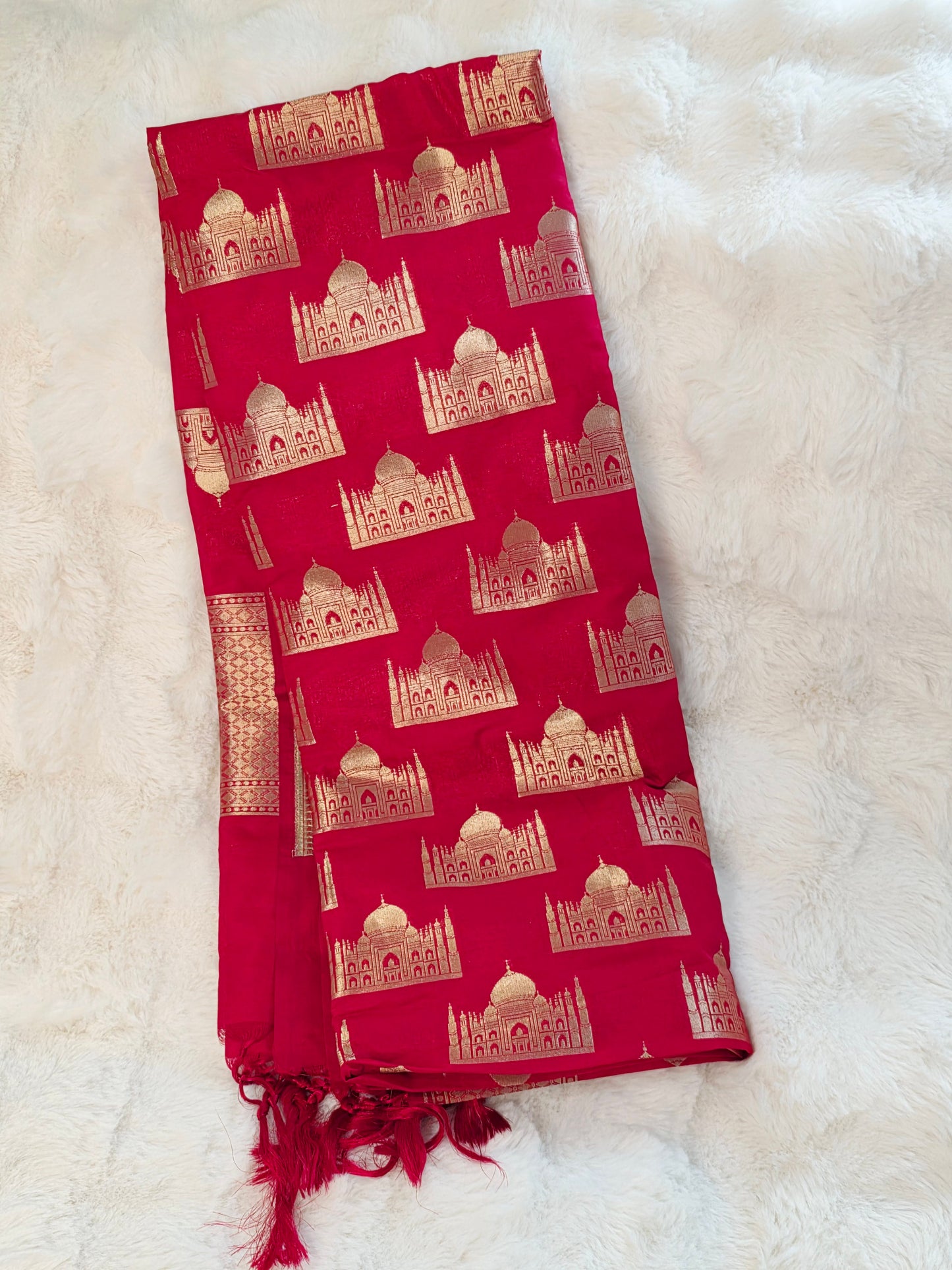 Red Tajmahal Design Butta Designer Benarasi Dupatta for Lehenga & Dress Wear