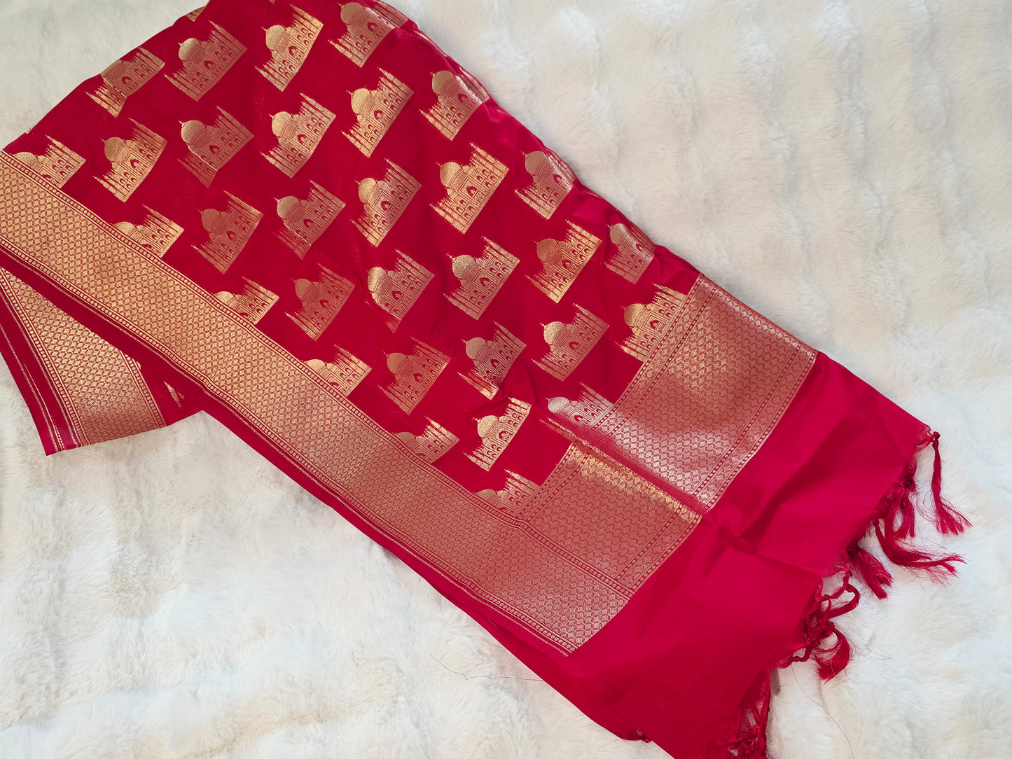 Red Tajmahal Design Butta Designer Benarasi Dupatta for Lehenga & Dress Wear