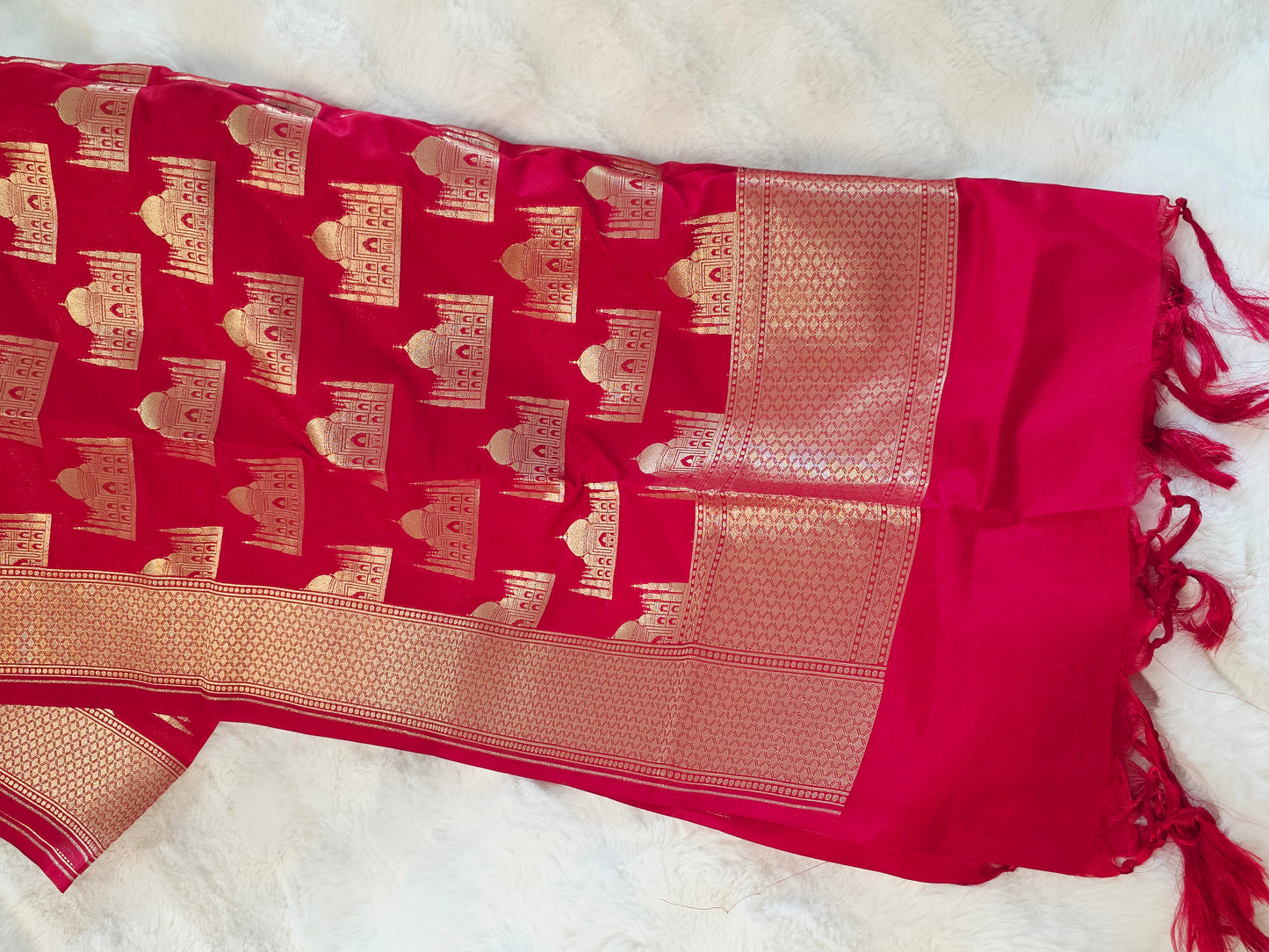Red Tajmahal Design Butta Designer Benarasi Dupatta for Lehenga & Dress Wear