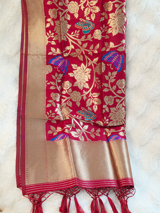 Royal Maroon Red Benarasi Dupatta for Dress Wear