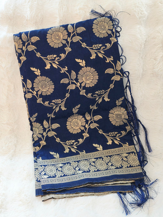 Navy Blue Benarasi Dupatta for Lehenga & Dress Wear