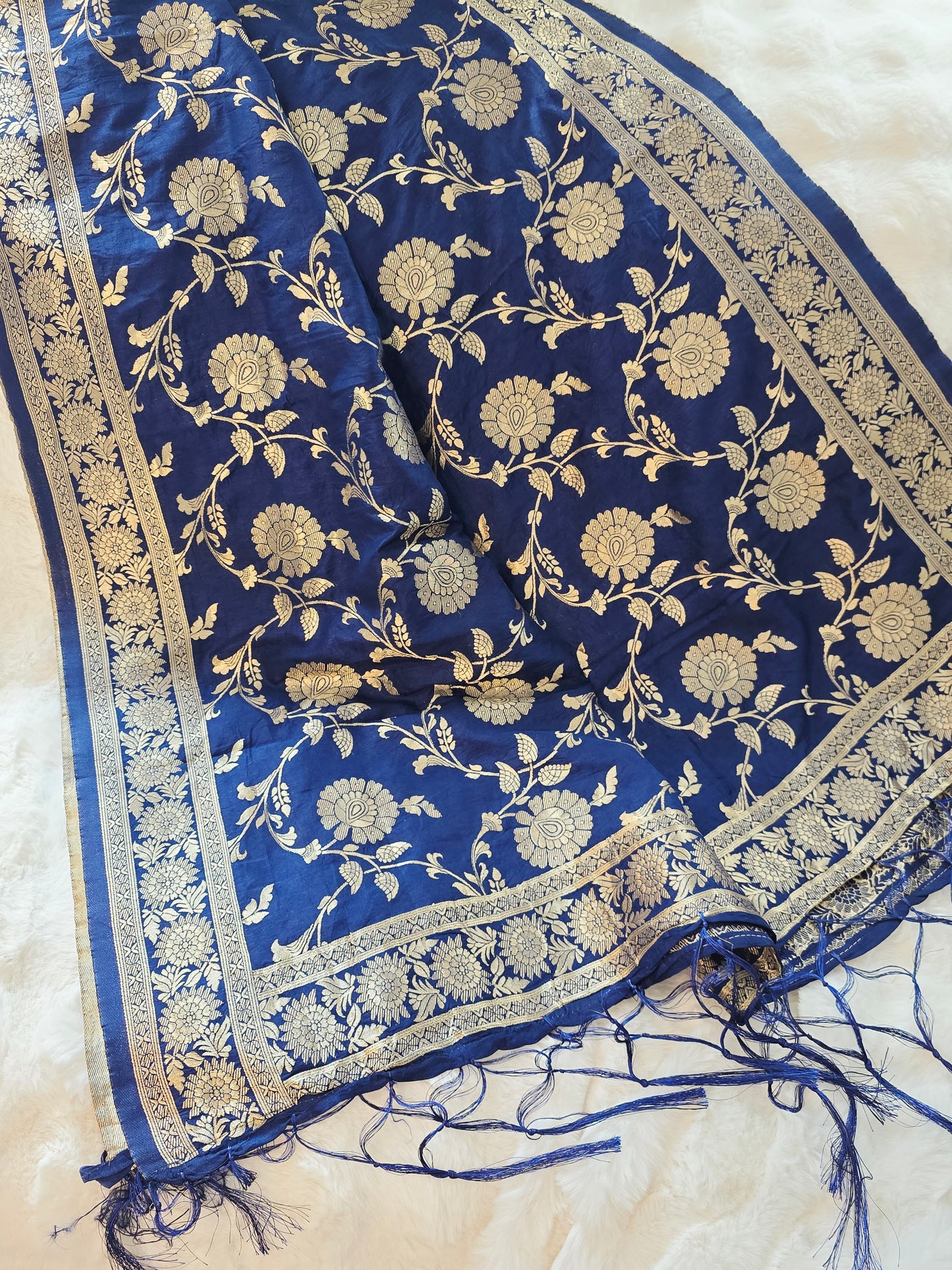 Navy Blue Benarasi Dupatta for Lehenga & Dress Wear