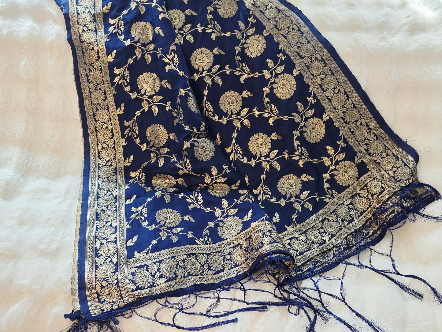 Navy Blue Benarasi Dupatta for Lehenga & Dress Wear