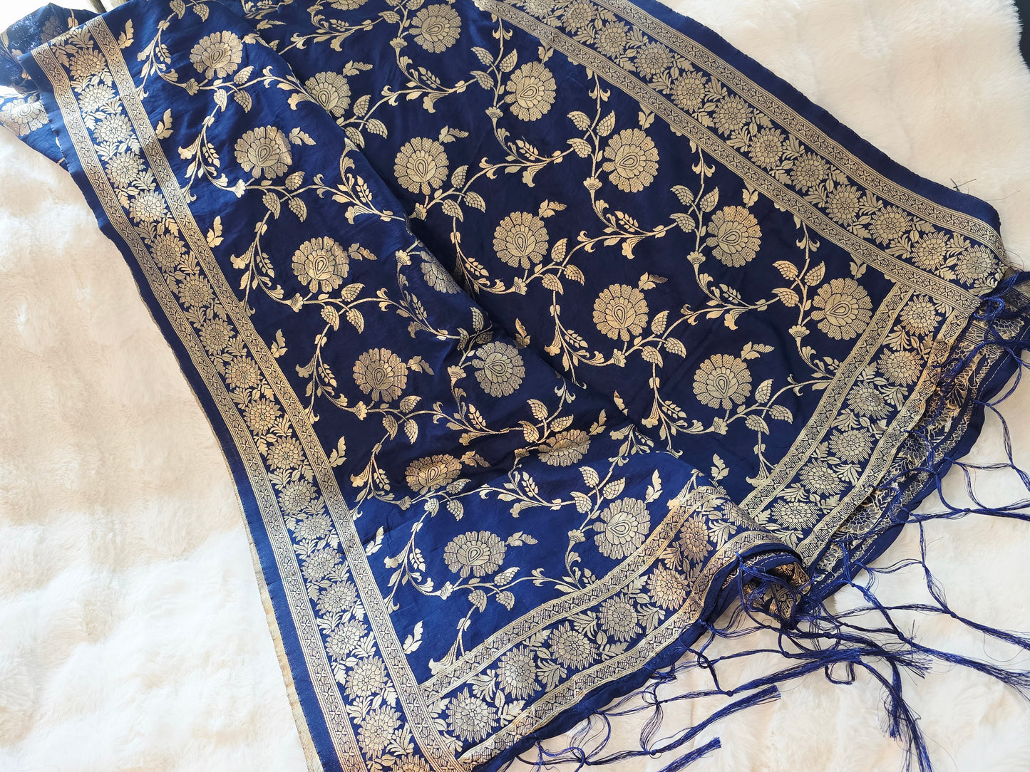 Navy Blue Benarasi Dupatta for Lehenga & Dress Wear
