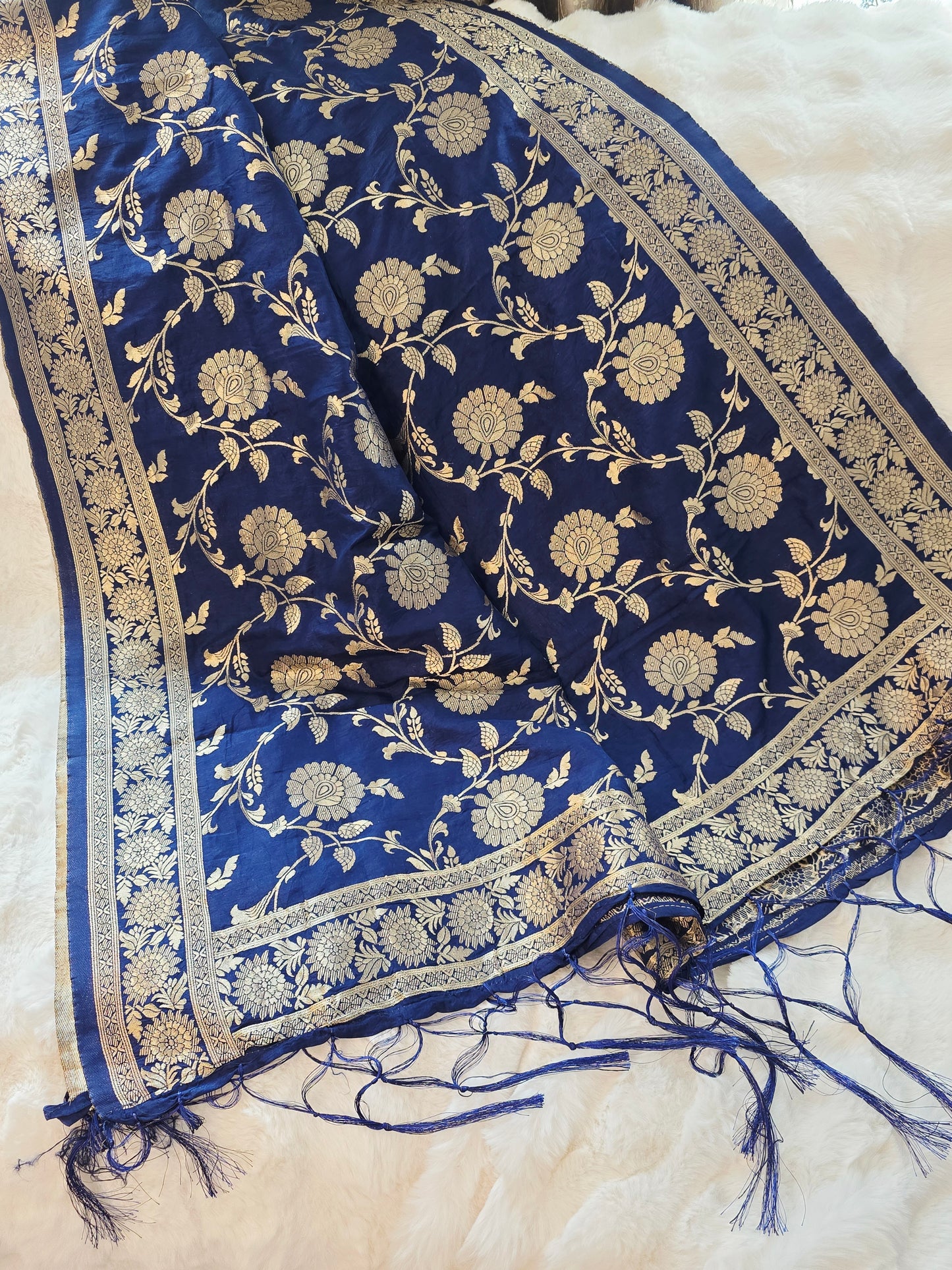 Navy Blue Benarasi Dupatta for Lehenga & Dress Wear