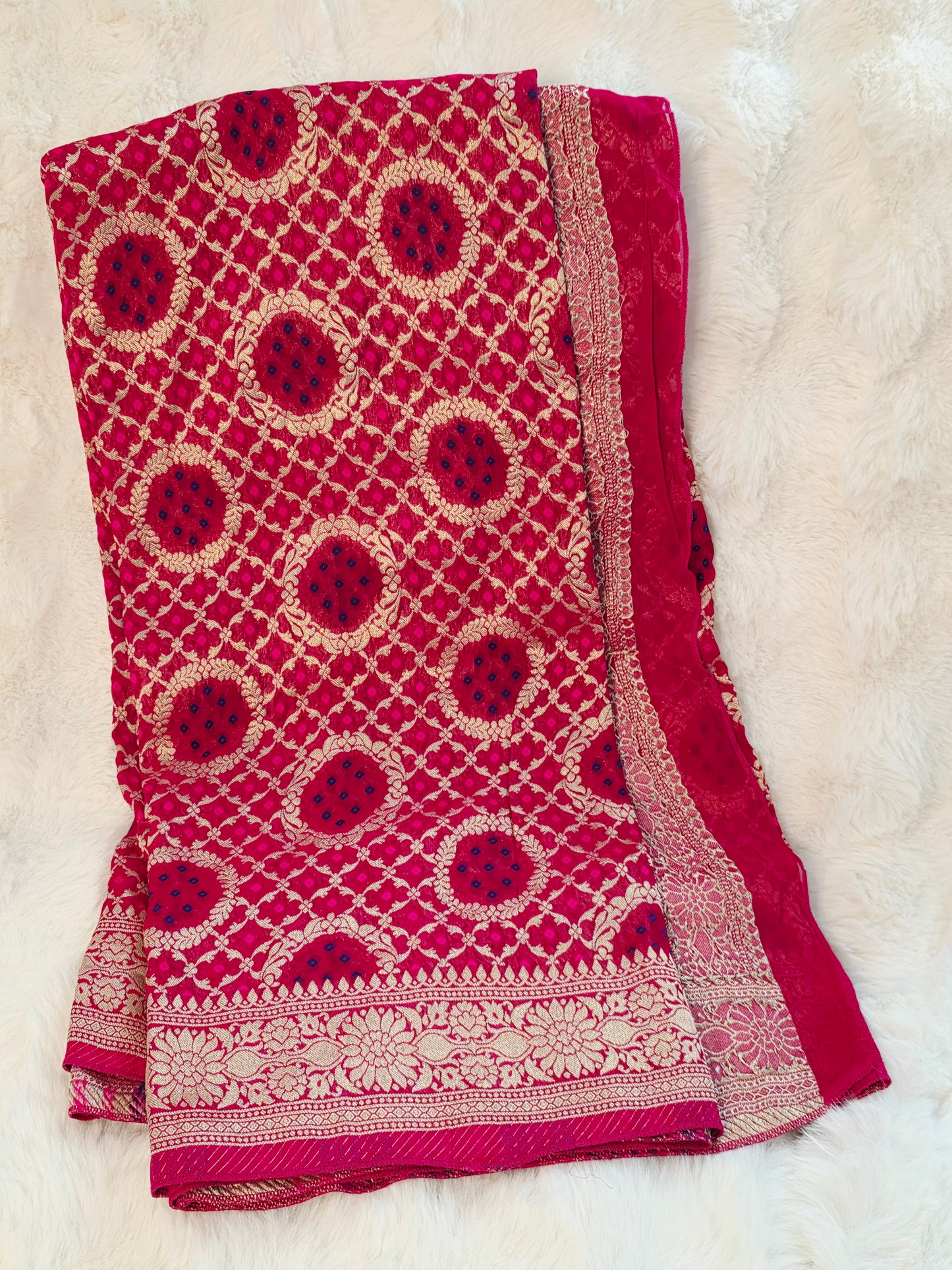 Fuchsia Pink Bhandini Georgette Designer Dupatta for Lehenga & Dress Wear