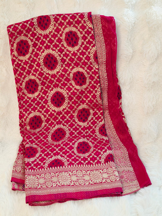 Fuchsia Pink Bhandini Georgette Designer Dupatta for Lehenga & Dress Wear