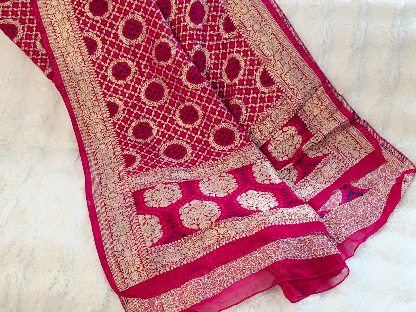 Fuchsia Pink Bhandini Georgette Designer Dupatta for Lehenga & Dress Wear