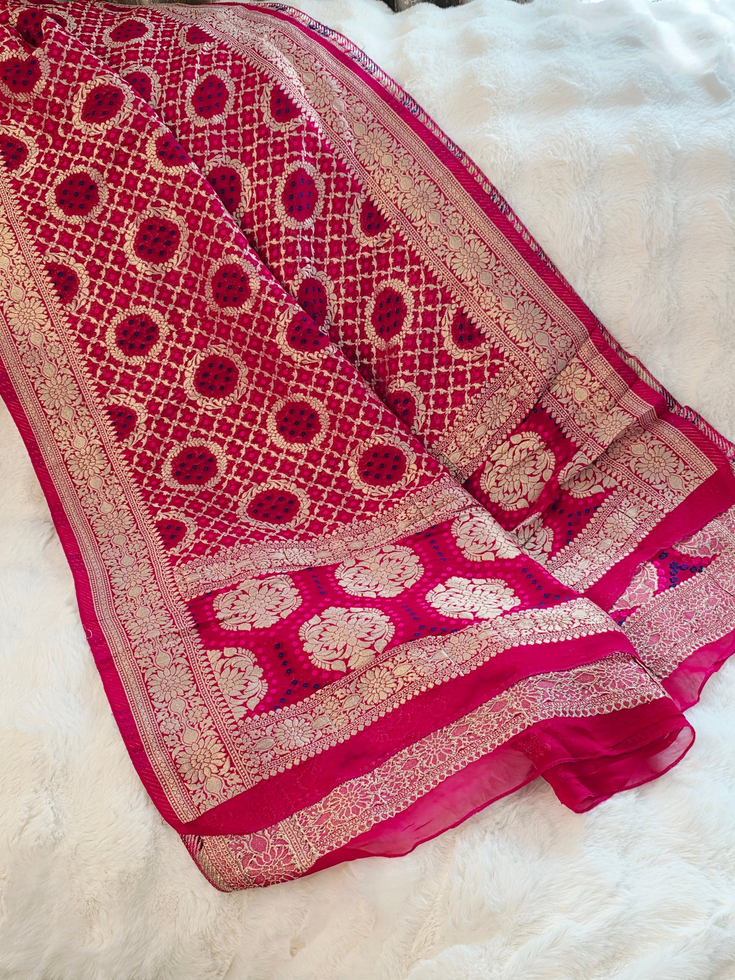 Fuchsia Pink Bhandini Georgette Designer Dupatta for Lehenga & Dress Wear