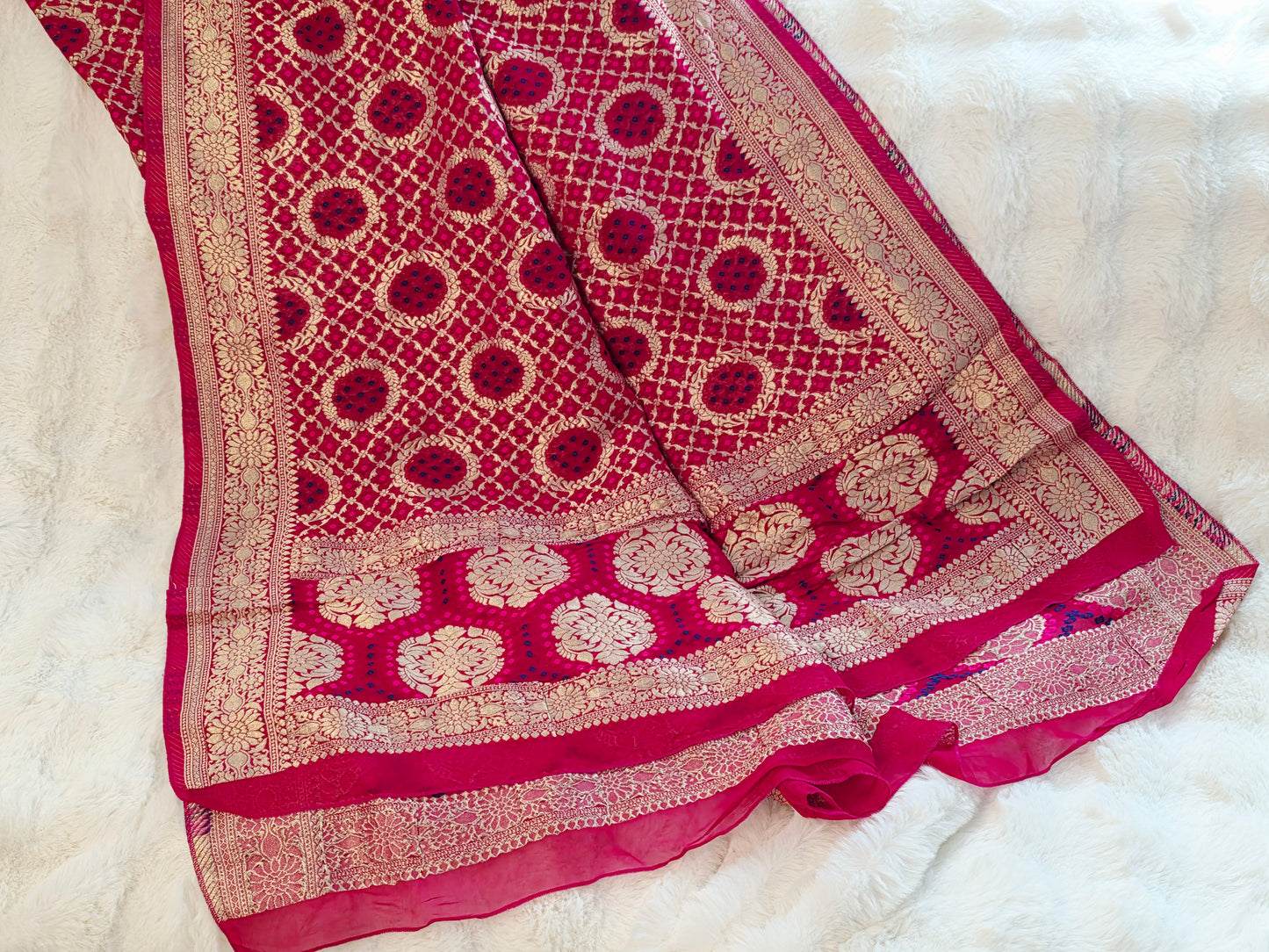 Fuchsia Pink Bhandini Georgette Designer Dupatta for Lehenga & Dress Wear