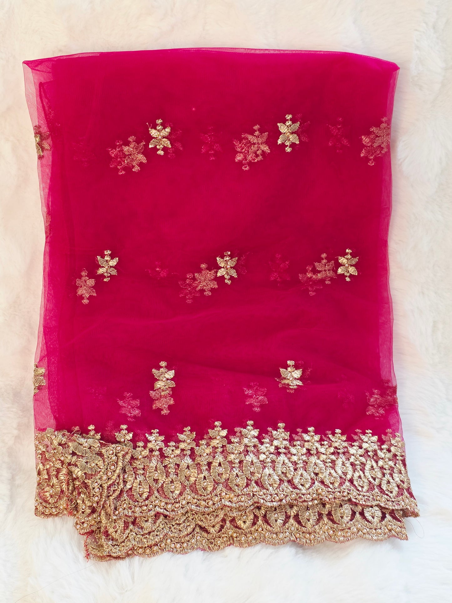 Cerise Pink Net Dupatta  for Lehenga Dresses Wedding Festive Ethnic Wear
