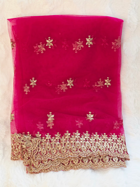 Cerise Pink Net Dupatta for Lehenga Dresses Wedding Festive Ethnic Wear