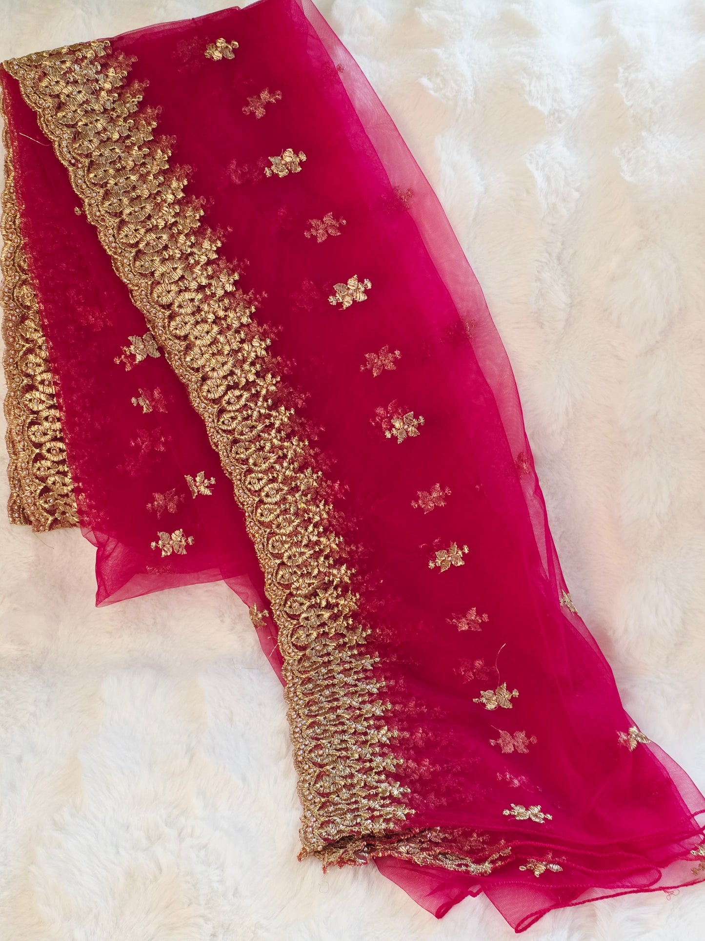 Cerise Pink Net Dupatta  for Lehenga Dresses Wedding Festive Ethnic Wear