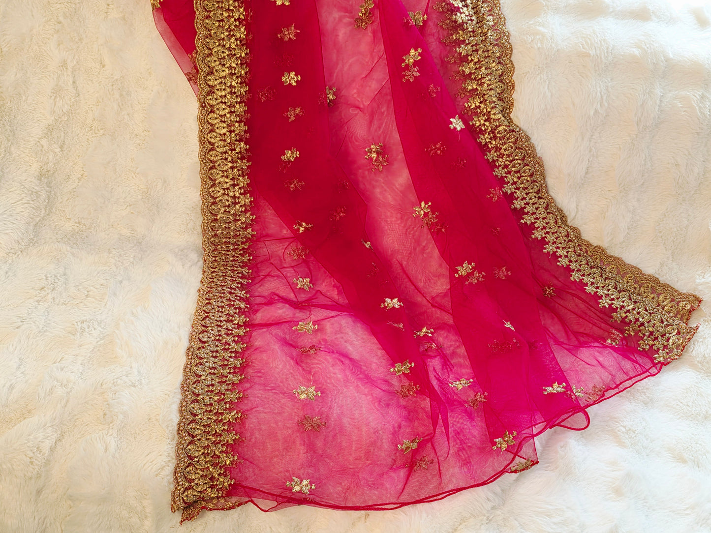 Cerise Pink Net Dupatta  for Lehenga Dresses Wedding Festive Ethnic Wear