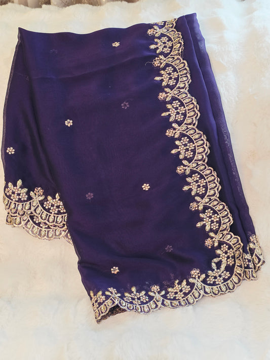 Midnight Violet Soft Chiffon Dupatta  for Lehenga Dresses Wedding Festive Ethnic Wear