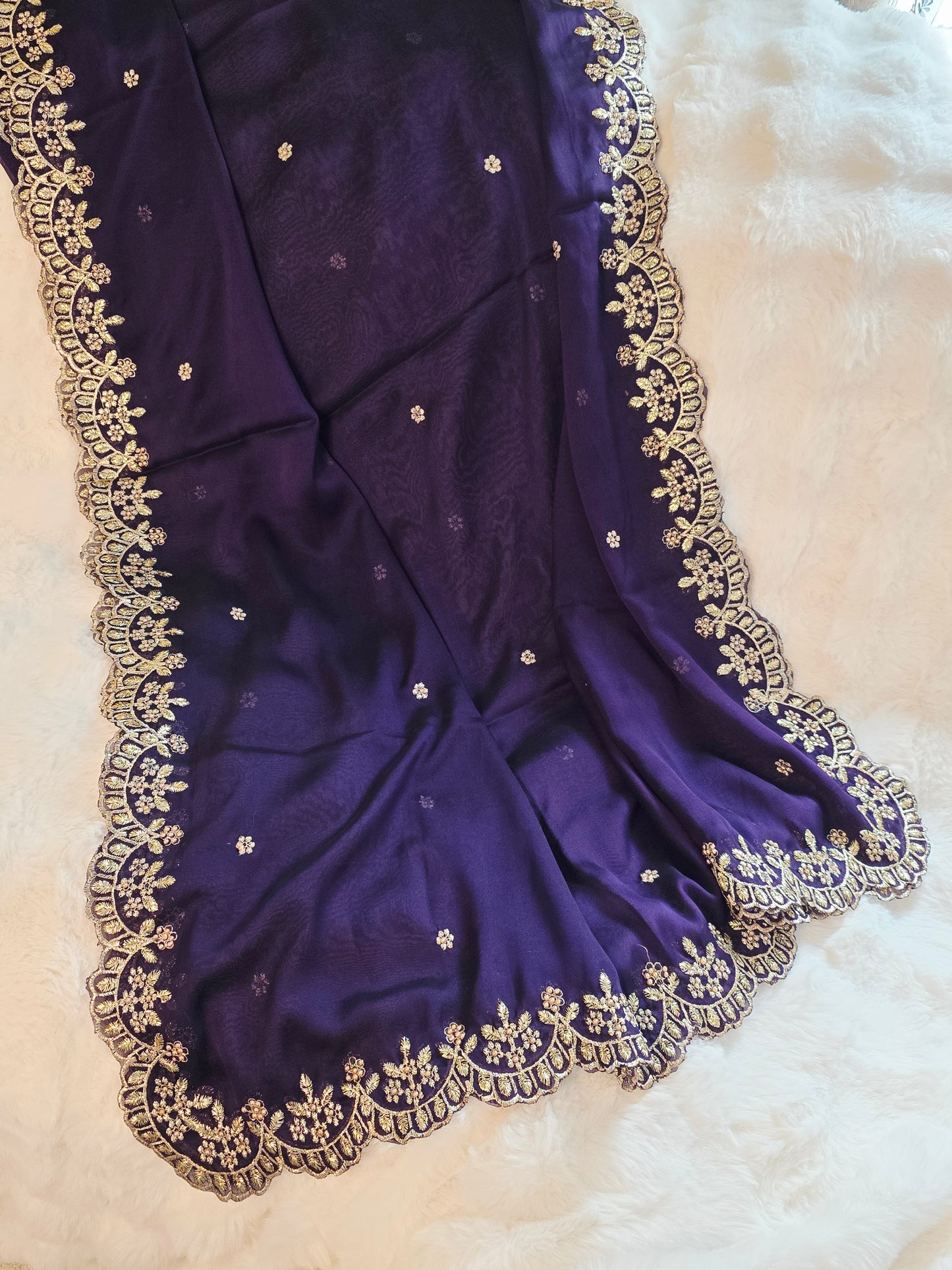 Midnight Violet Soft Chiffon Dupatta  for Lehenga Dresses Wedding Festive Ethnic Wear