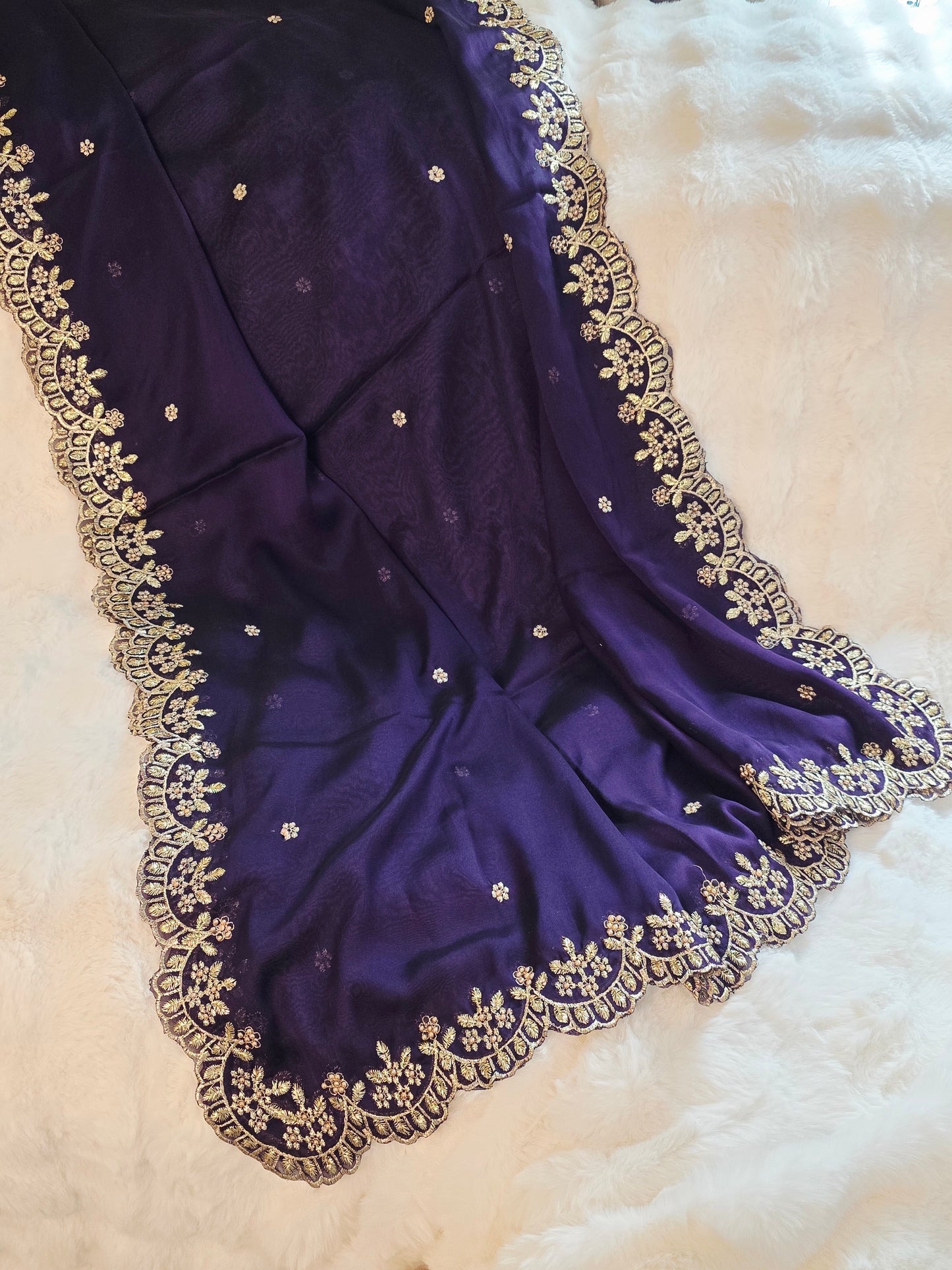 Midnight Violet Soft Chiffon Dupatta  for Lehenga Dresses Wedding Festive Ethnic Wear
