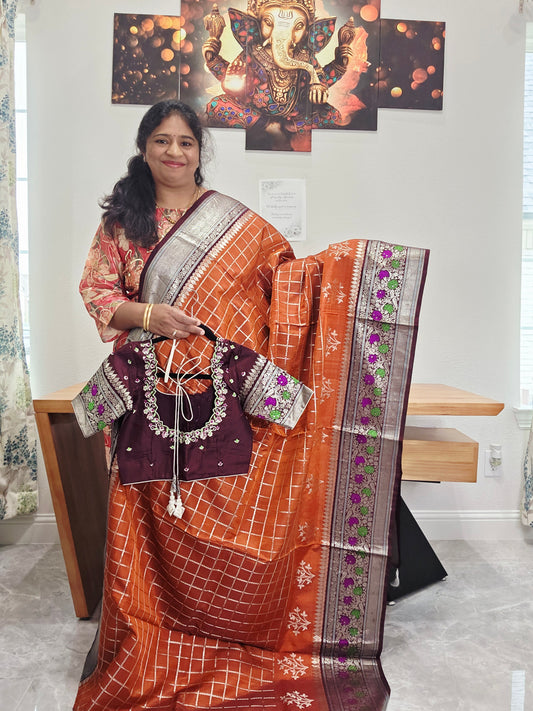 Trending Rust Shade Pure Venkatagiri Pattu Saree - Blouse