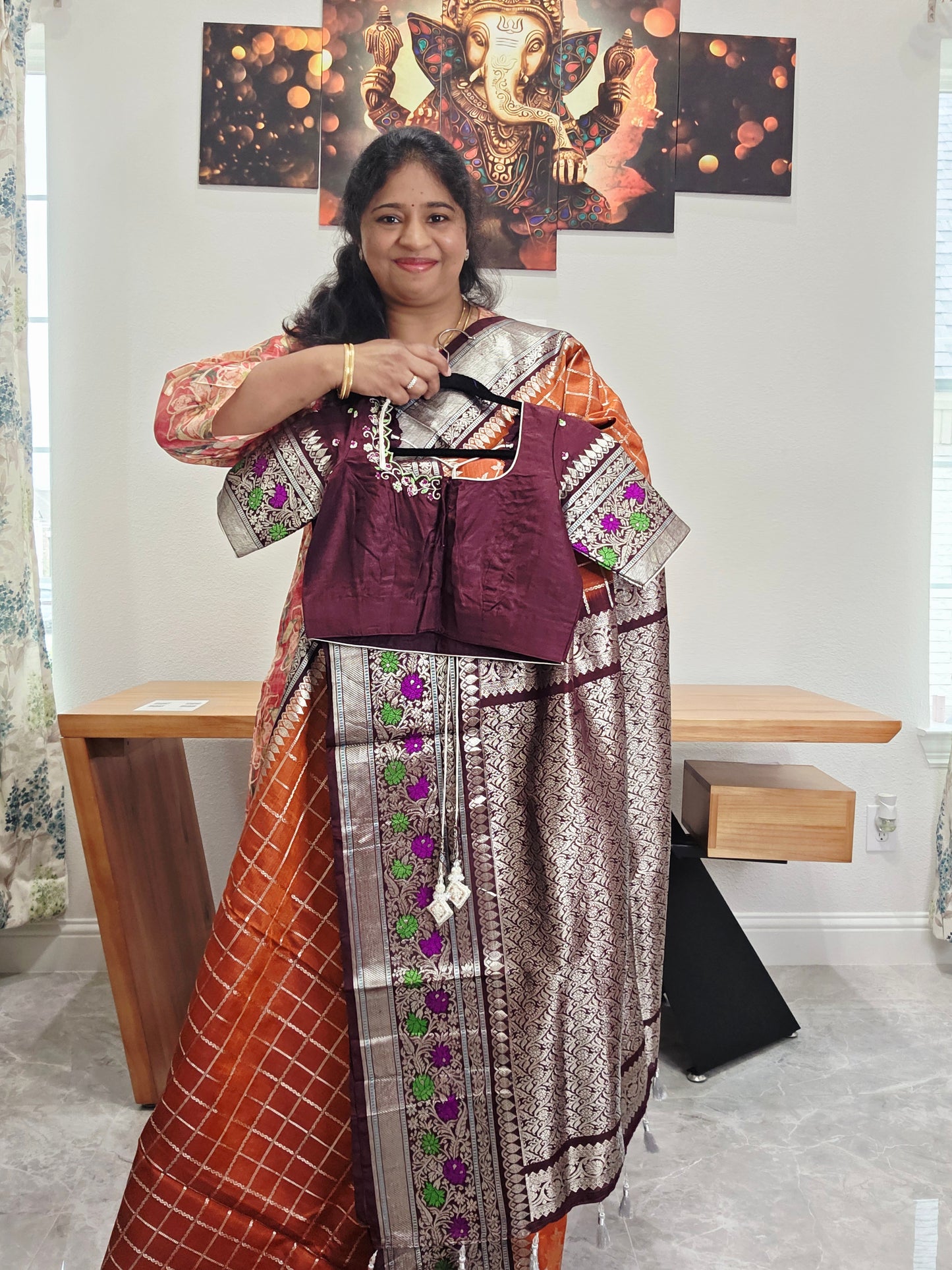 Trending Rust Shade Pure Venkatagiri Pattu Saree - Blouse
