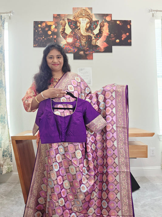 Premium Satin Banarasi Silk Saree | Contemporary Mashru Banarasi Crepe Silk | Stitched Blouse