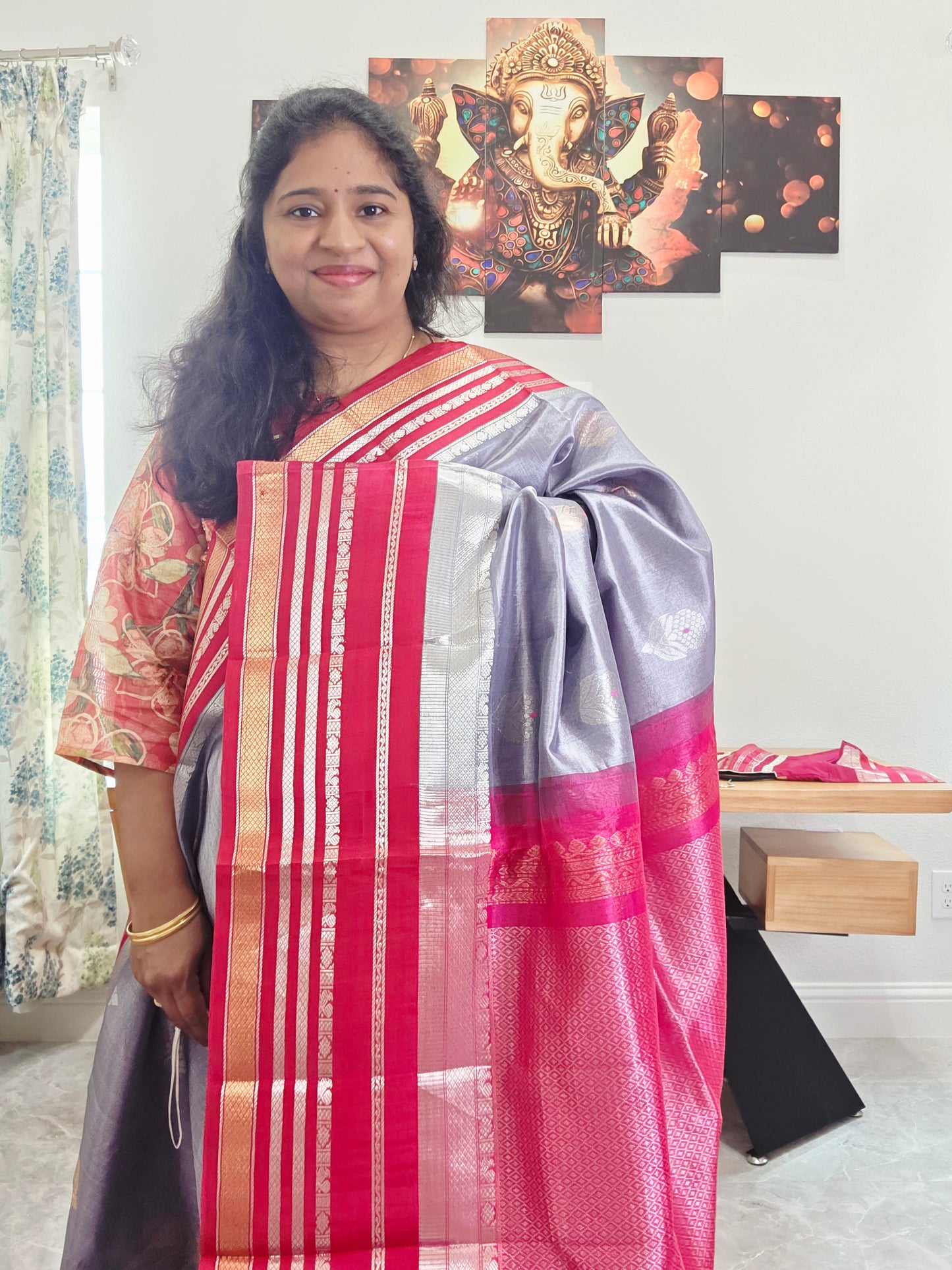 Pure Gadwal Silk Cotton Handloom Traditional Lines Border Pattern Saree - Blouse – Traditional Wedding & Festive Wear
