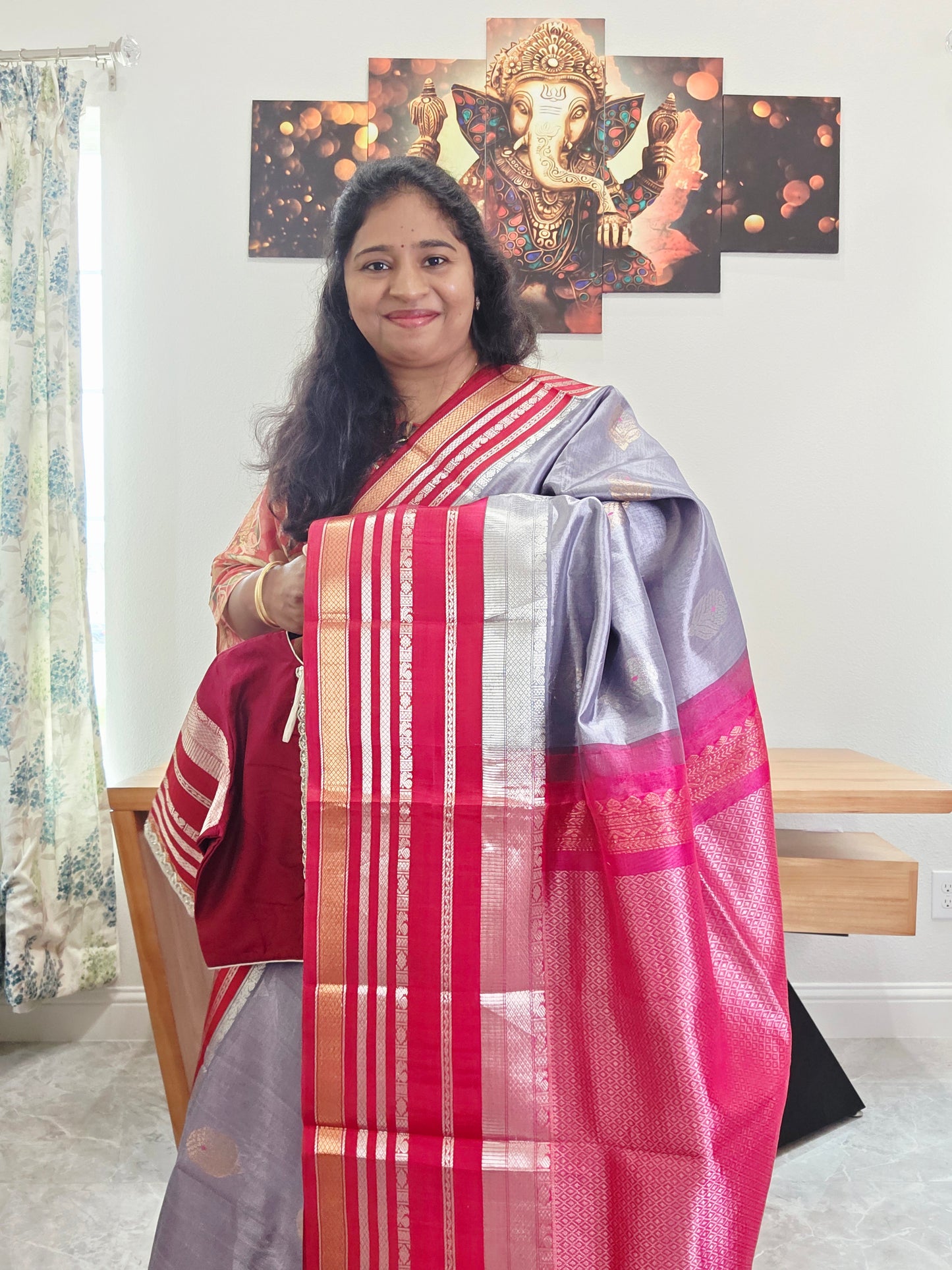 Pure Gadwal Silk Cotton Handloom Traditional Lines Border Pattern Saree - Blouse – Traditional Wedding & Festive Wear