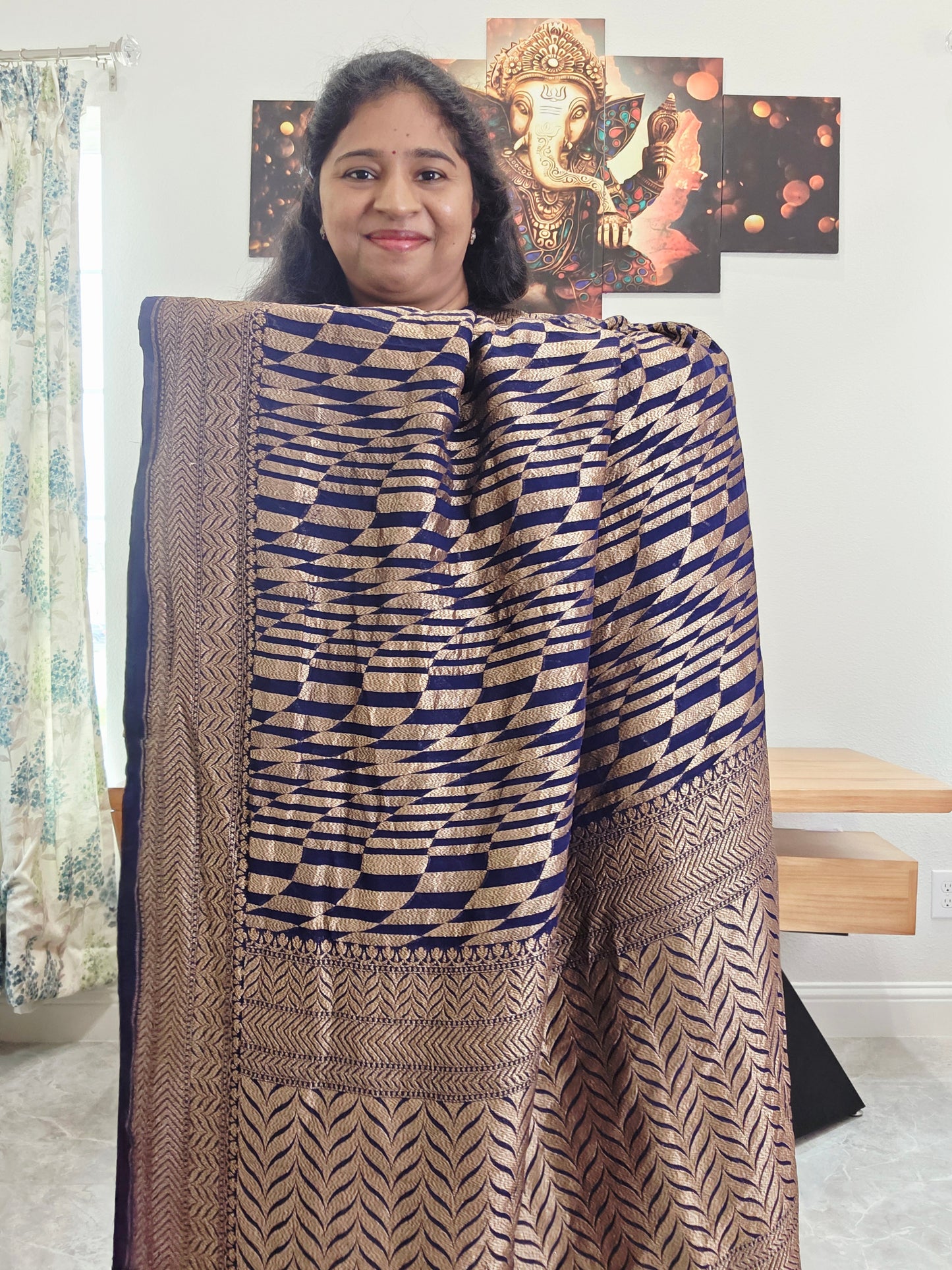 Geometric Design Woven Pure Khaddi Georgette Saree