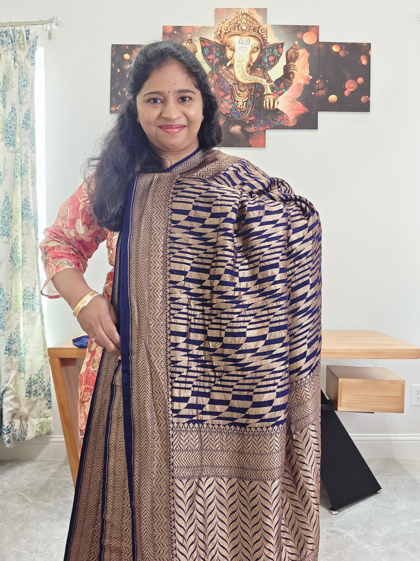 Geometric Design Woven Pure Khaddi Georgette Saree