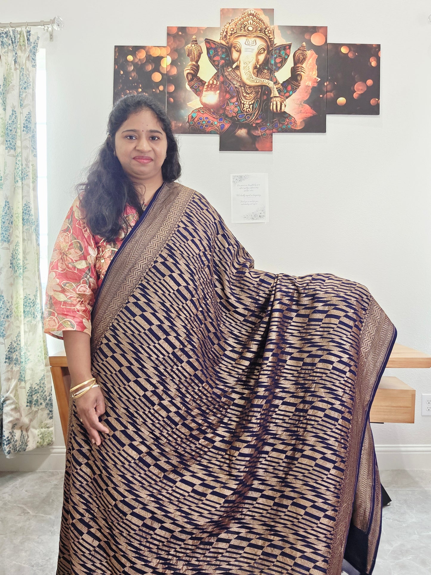 Geometric Design Woven Pure Khaddi Georgette Saree