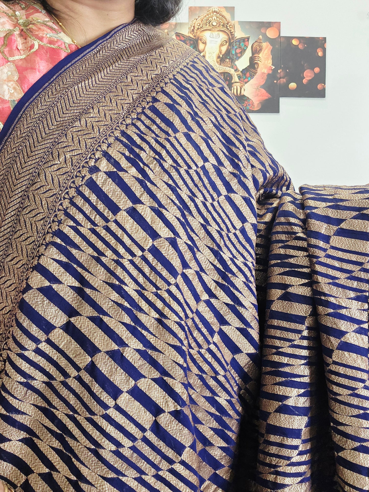Geometric Design Woven Pure Khaddi Georgette Saree