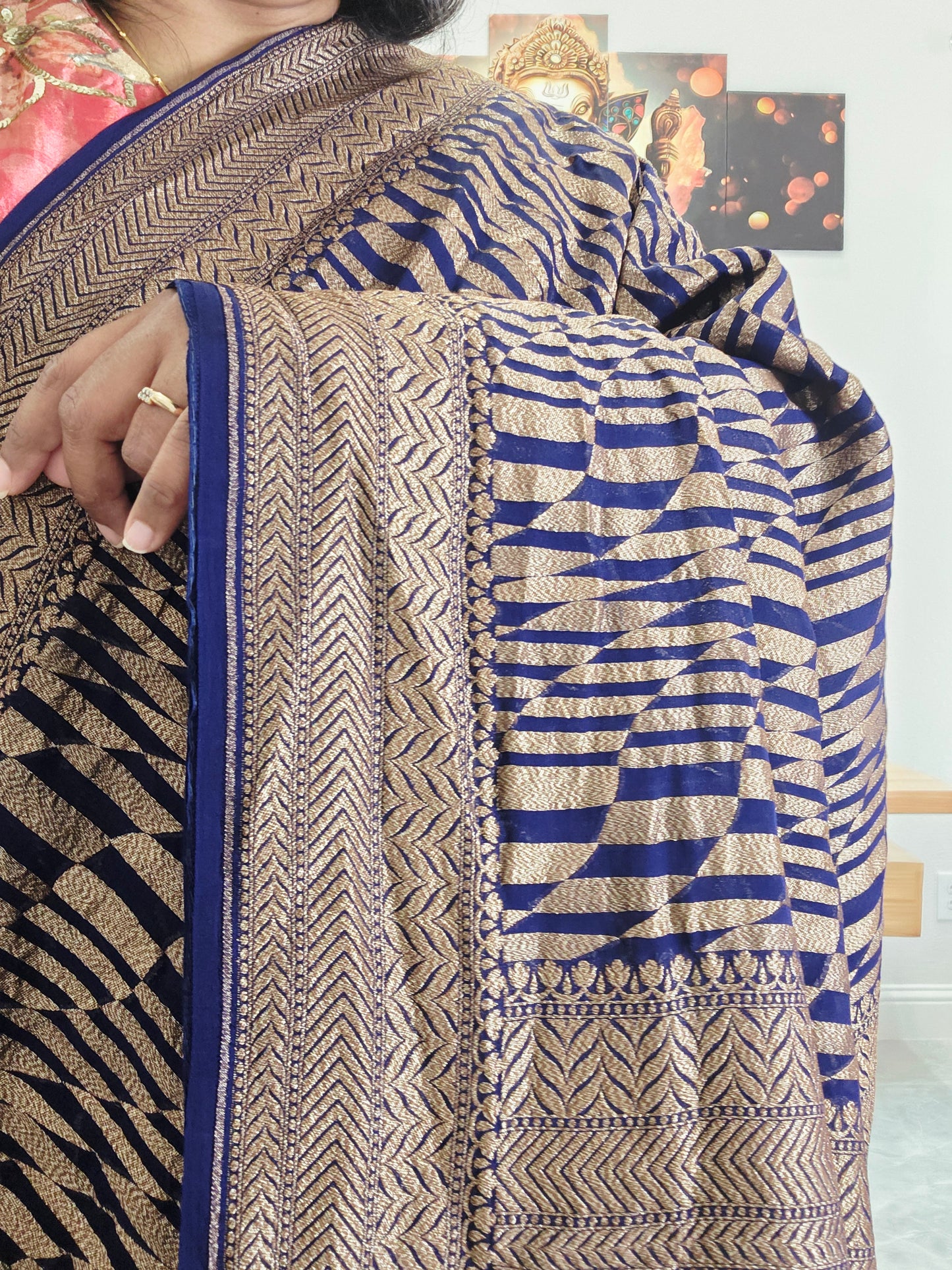 Geometric Design Woven Pure Khaddi Georgette Saree