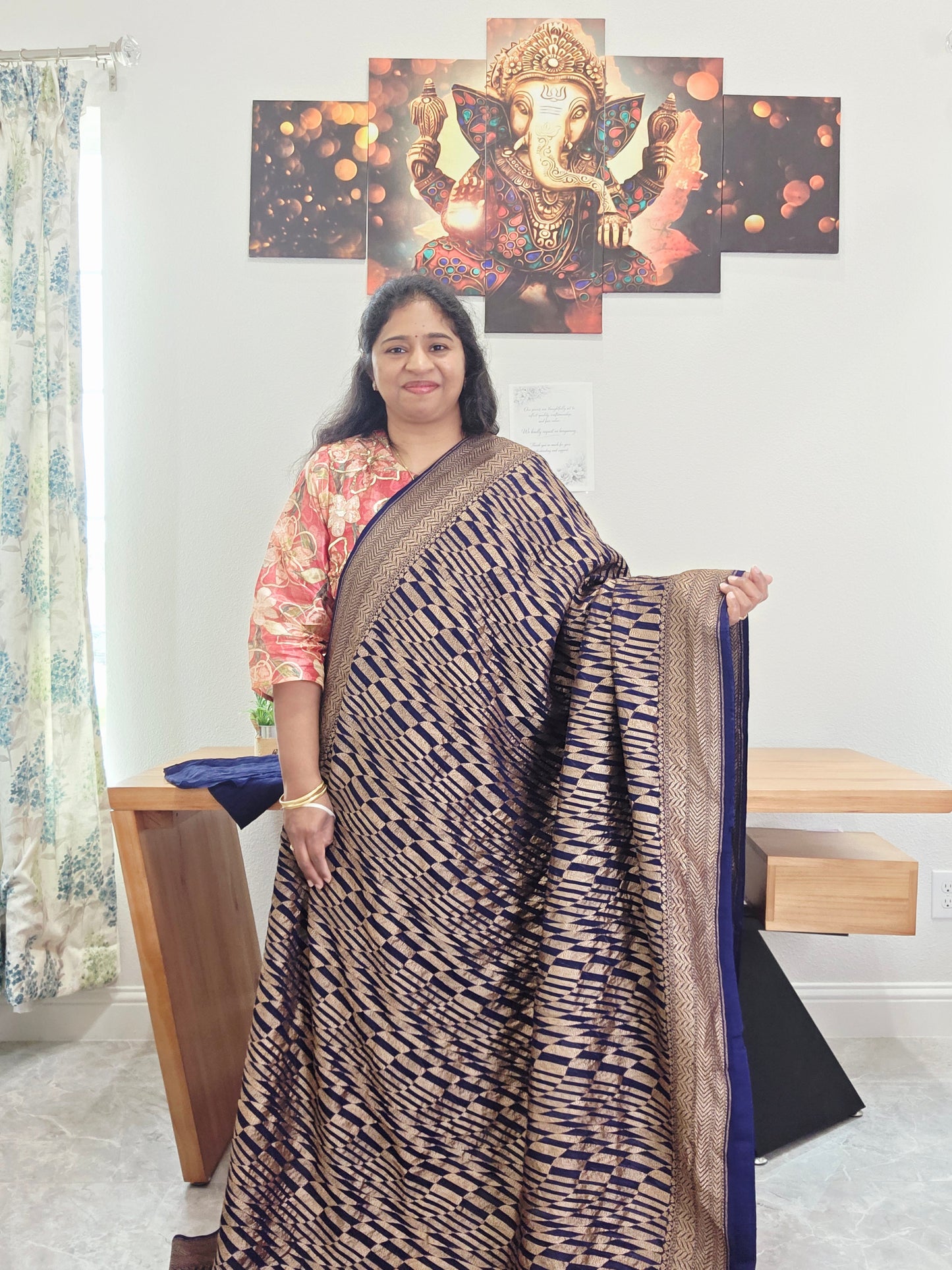 Geometric Design Woven Pure Khaddi Georgette Saree