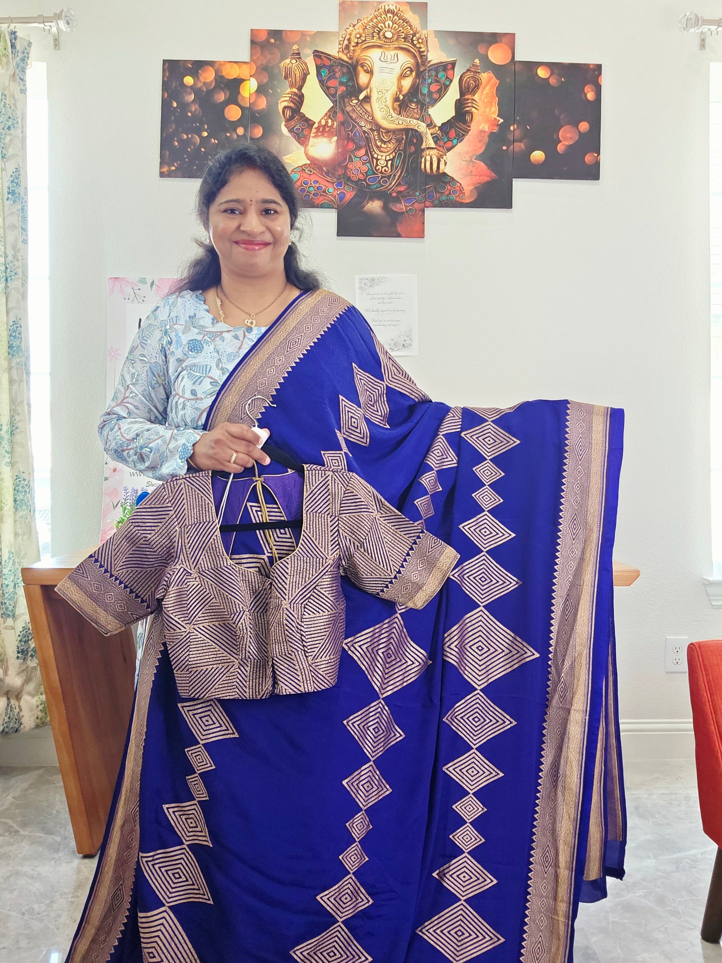 Pure Crepe Khaddi Georgette Saree with Antique Zari & Stitched Blouse