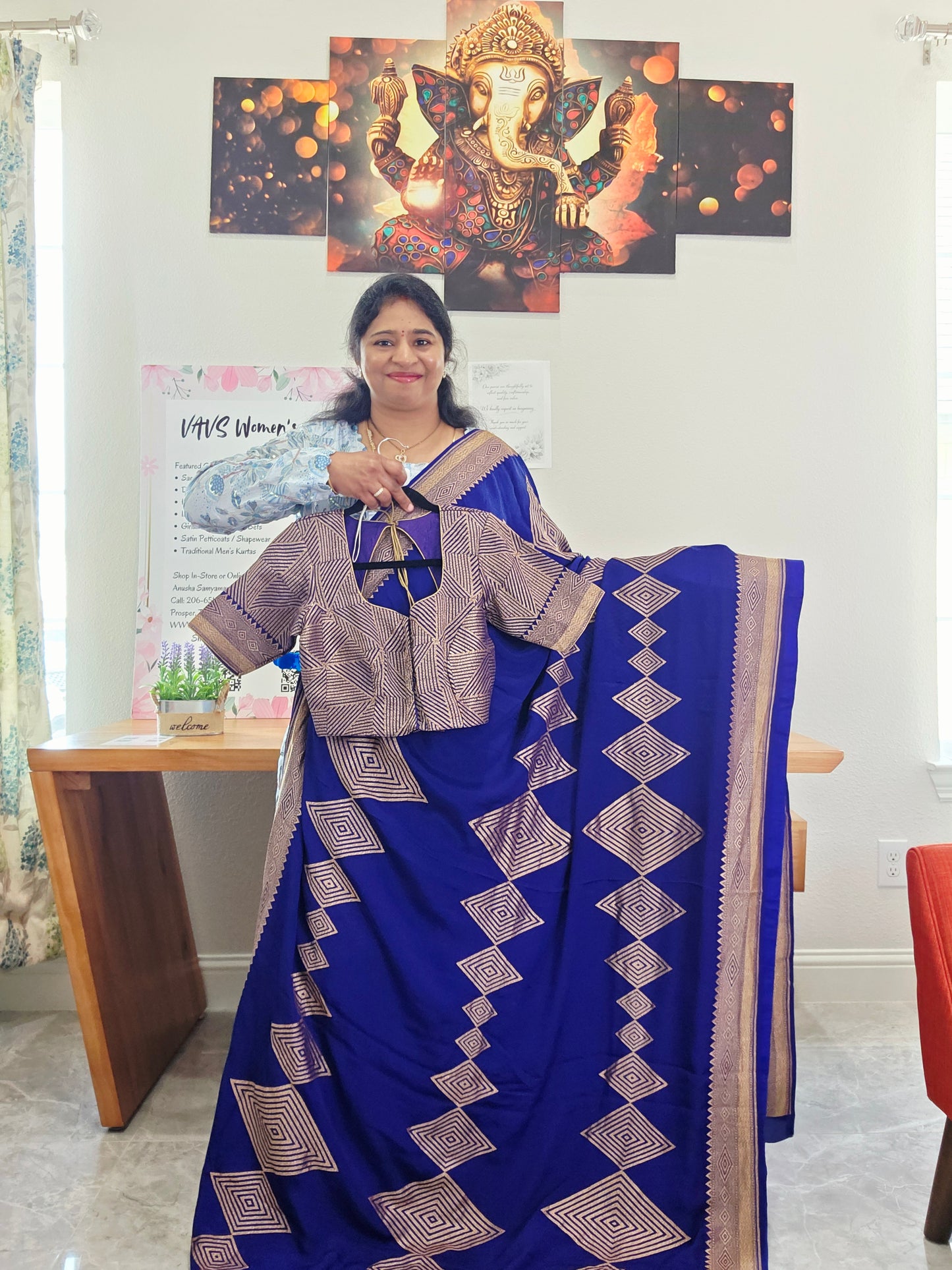 Pure Crepe Khaddi Georgette Saree with Antique Zari & Stitched Blouse