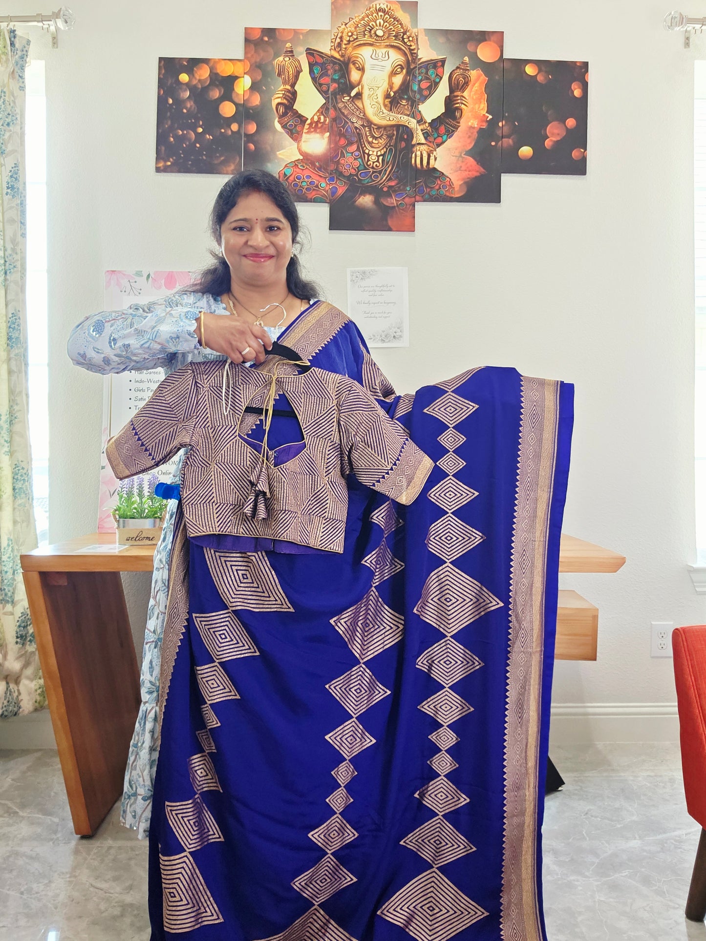 Pure Crepe Khaddi Georgette Saree with Antique Zari & Stitched Blouse