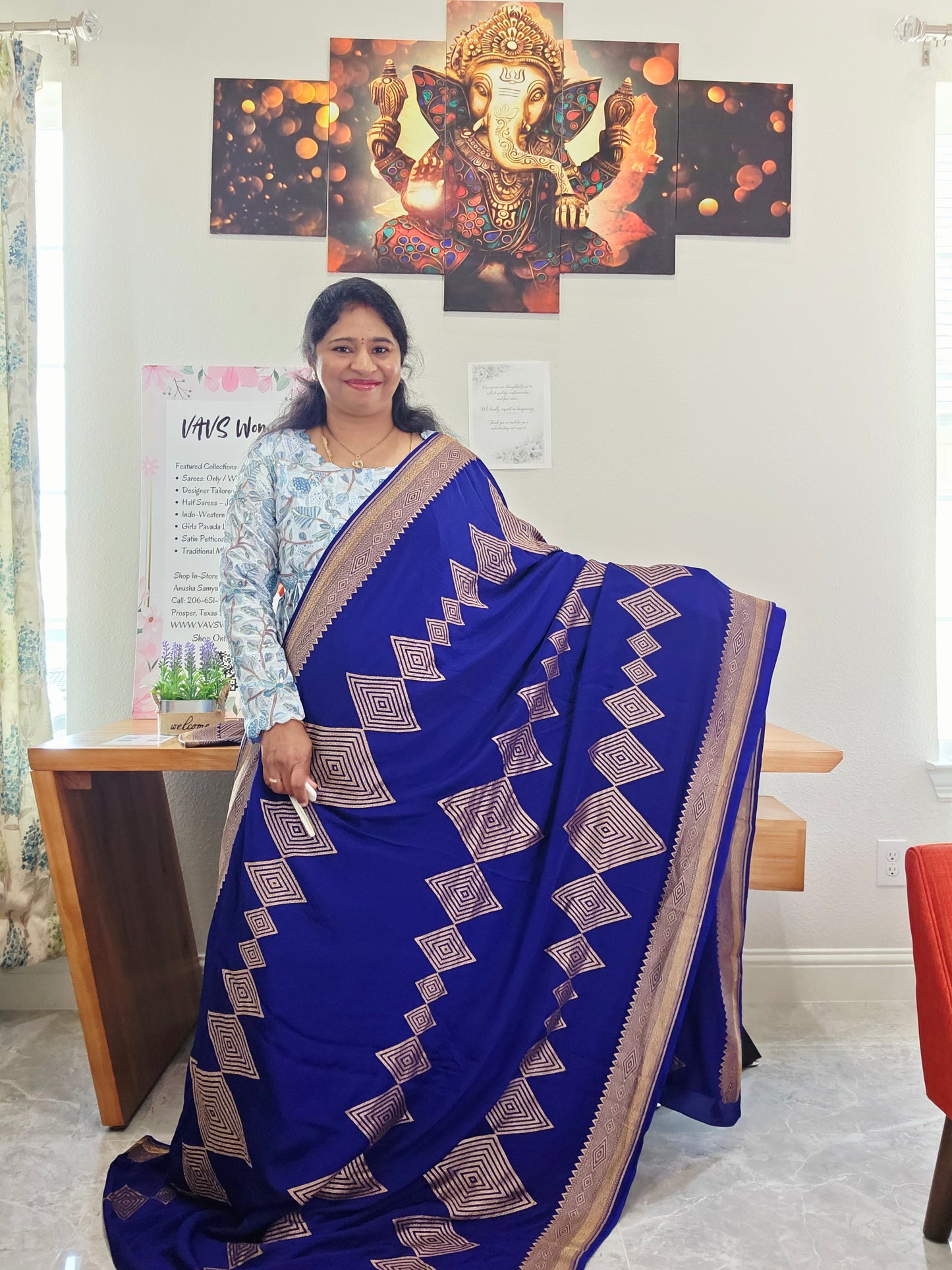 Pure Crepe Khaddi Georgette Saree with Antique Zari & Stitched Blouse